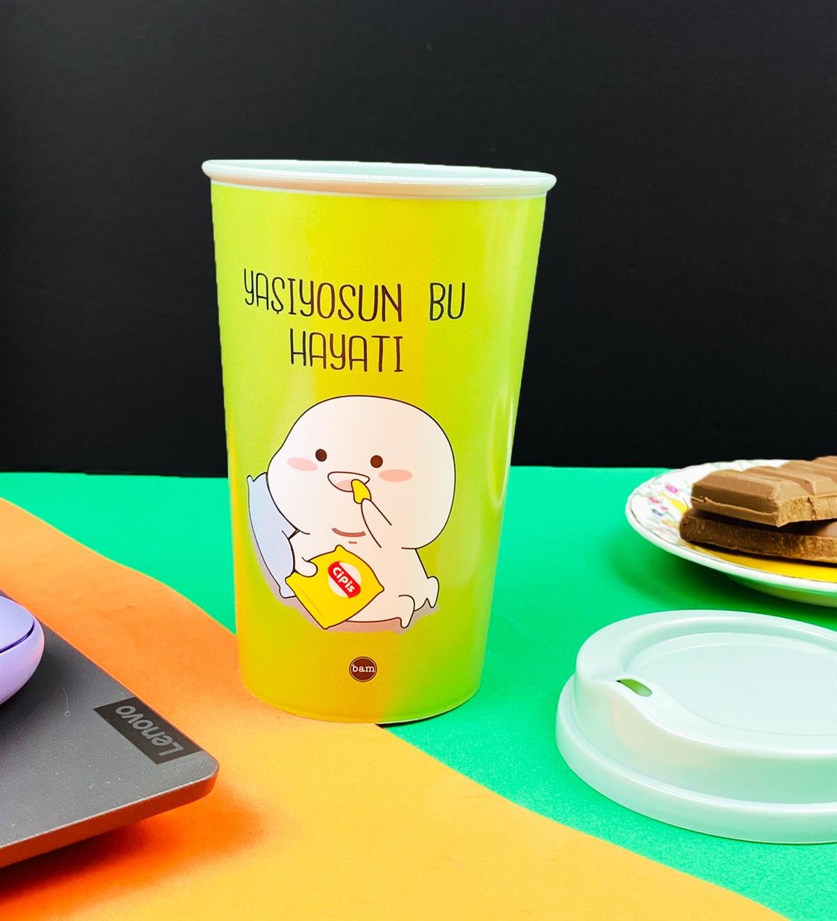 Motto Tasarımlı Plastik Kahve BardağıgiftmodaBAM-1033-1