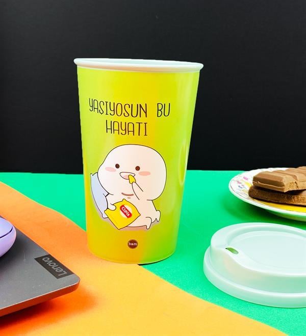 Motto Tasarımlı Plastik Kahve BardağıgiftmodaBAM-1033-1