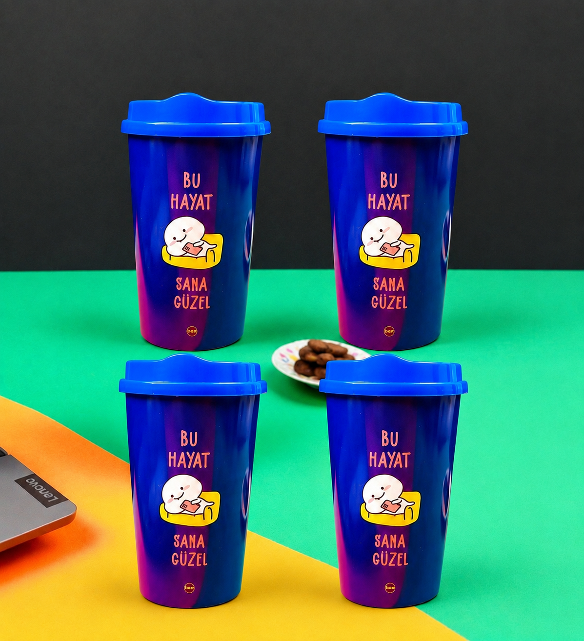 4'Lü Motto Tasarımlı Plastik Kahve BardağıgiftmodaBAM-103332