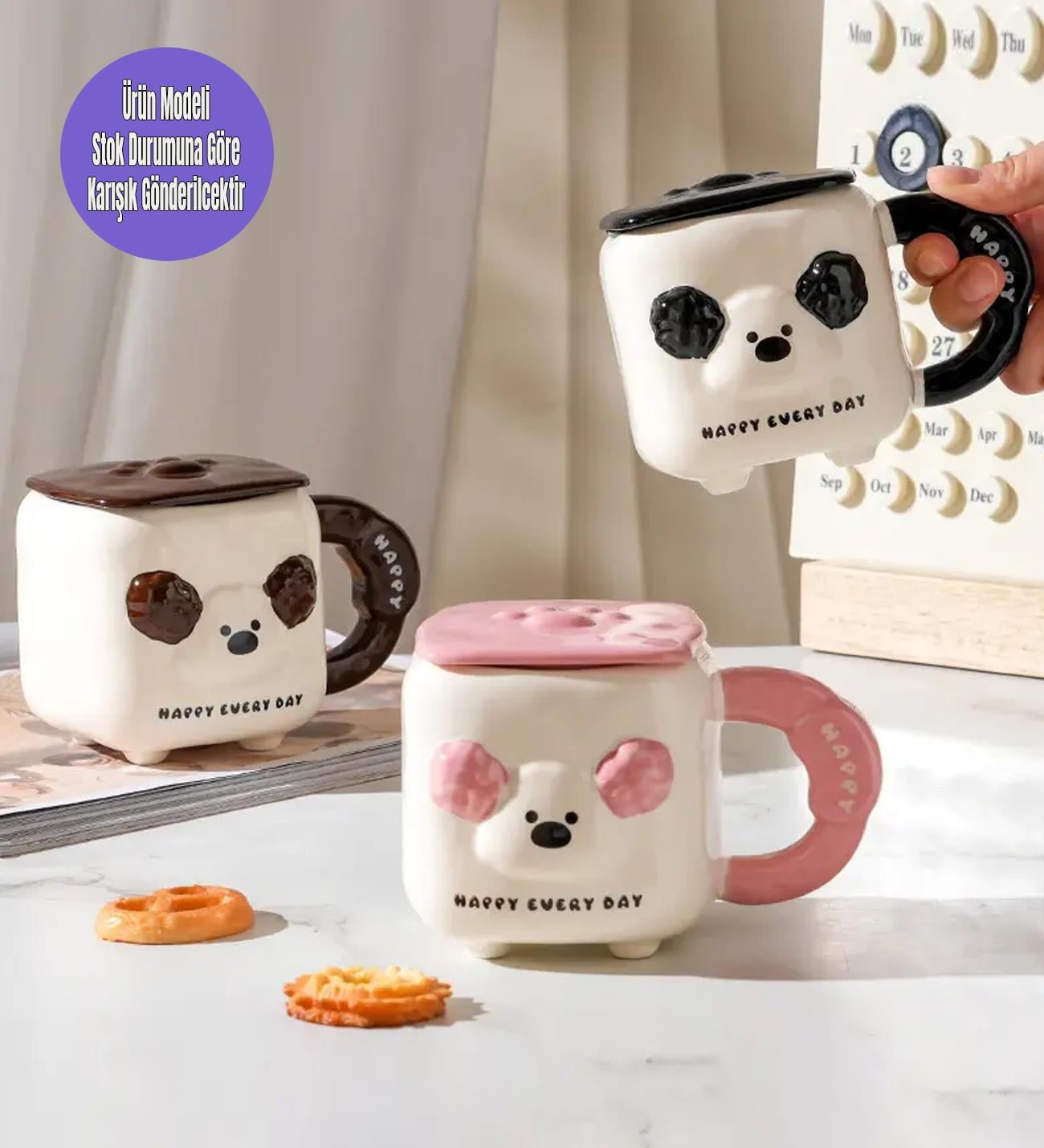 3D Kabartma Köpek Figürlü Seramik KupagiftmodaBM-1445