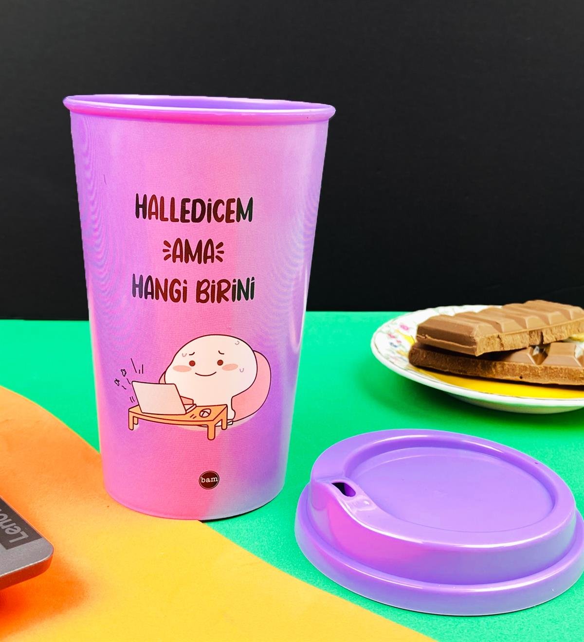 Motto Tasarımlı Plastik Kahve BardağıgiftmodaBAM-1033-1