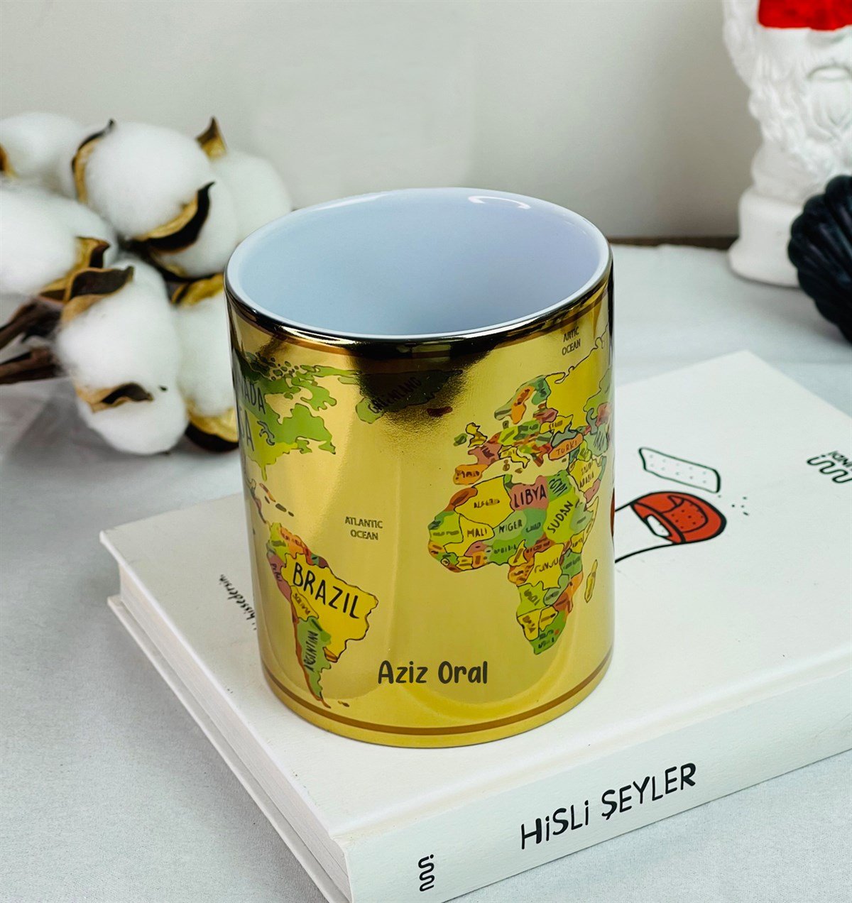 Kişiye Özel Dünya Haritası Tasarımlı Gold Kupa giftmodaGmkp100283