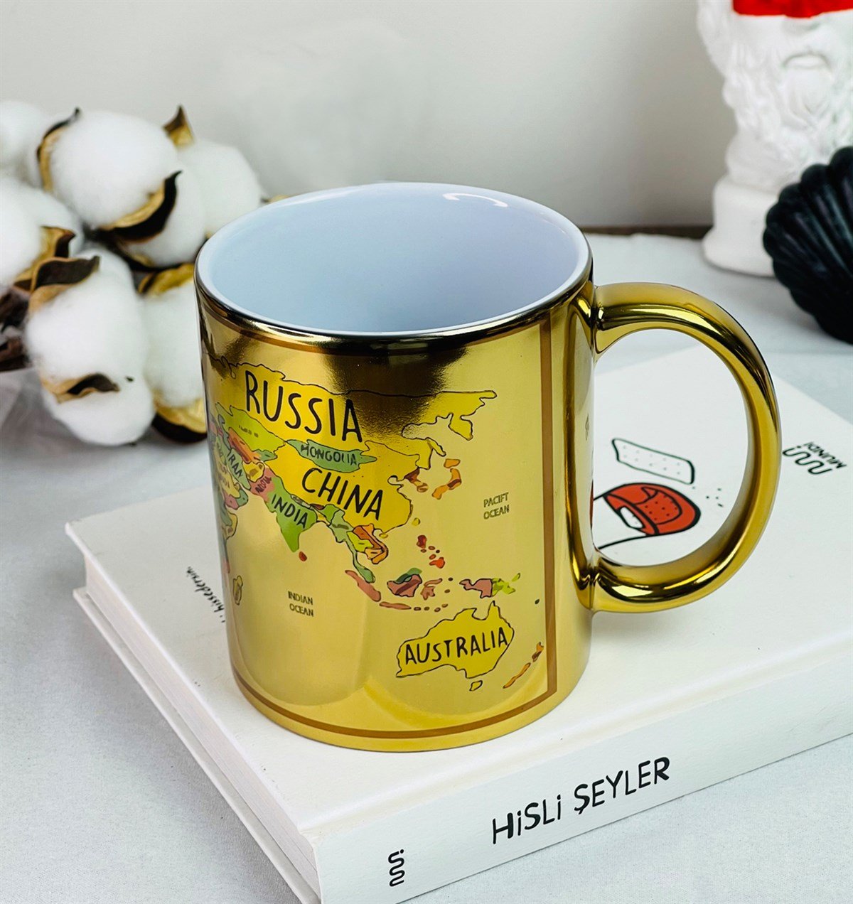 Kişiye Özel Dünya Haritası Tasarımlı Gold Kupa giftmodaGmkp100283