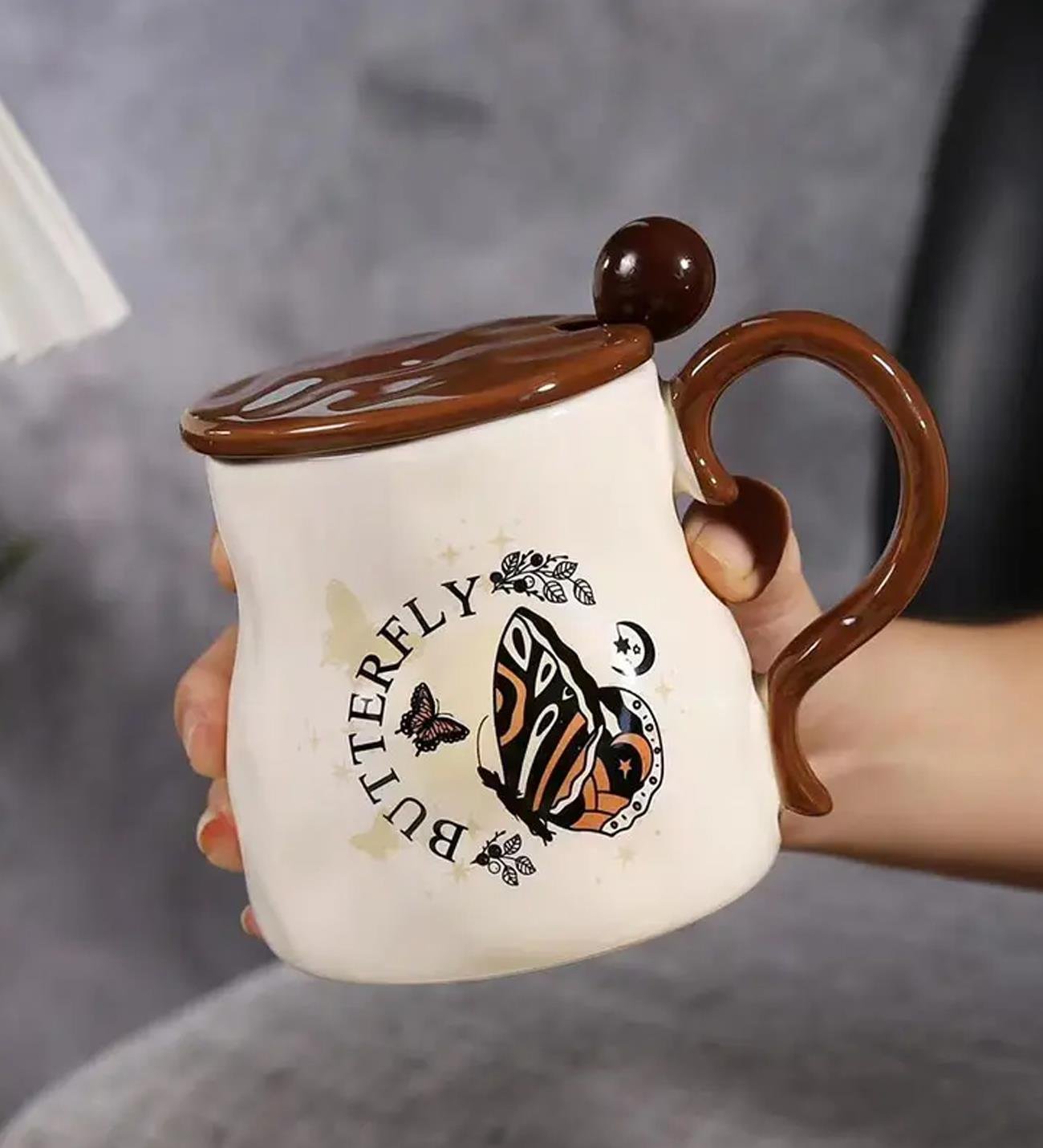 Vintage Kelebek Desenli Seramik KupagiftmodaBM-1448