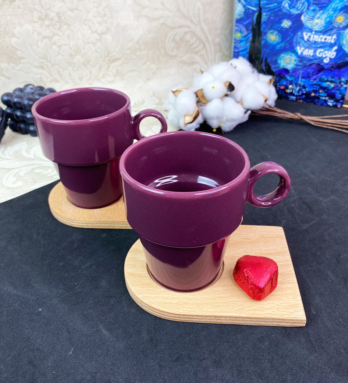 2'li Ahşap Servis Tabaklı Joker Kupa SetgiftmodaGmkp100579