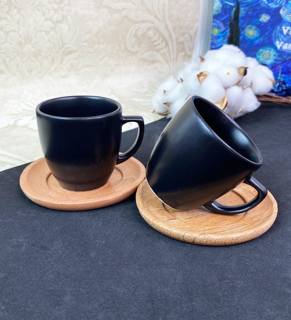 2'li Ahşap Tabaklı Türk Kahvesi Fincanı SetigiftmodaGmkp100572