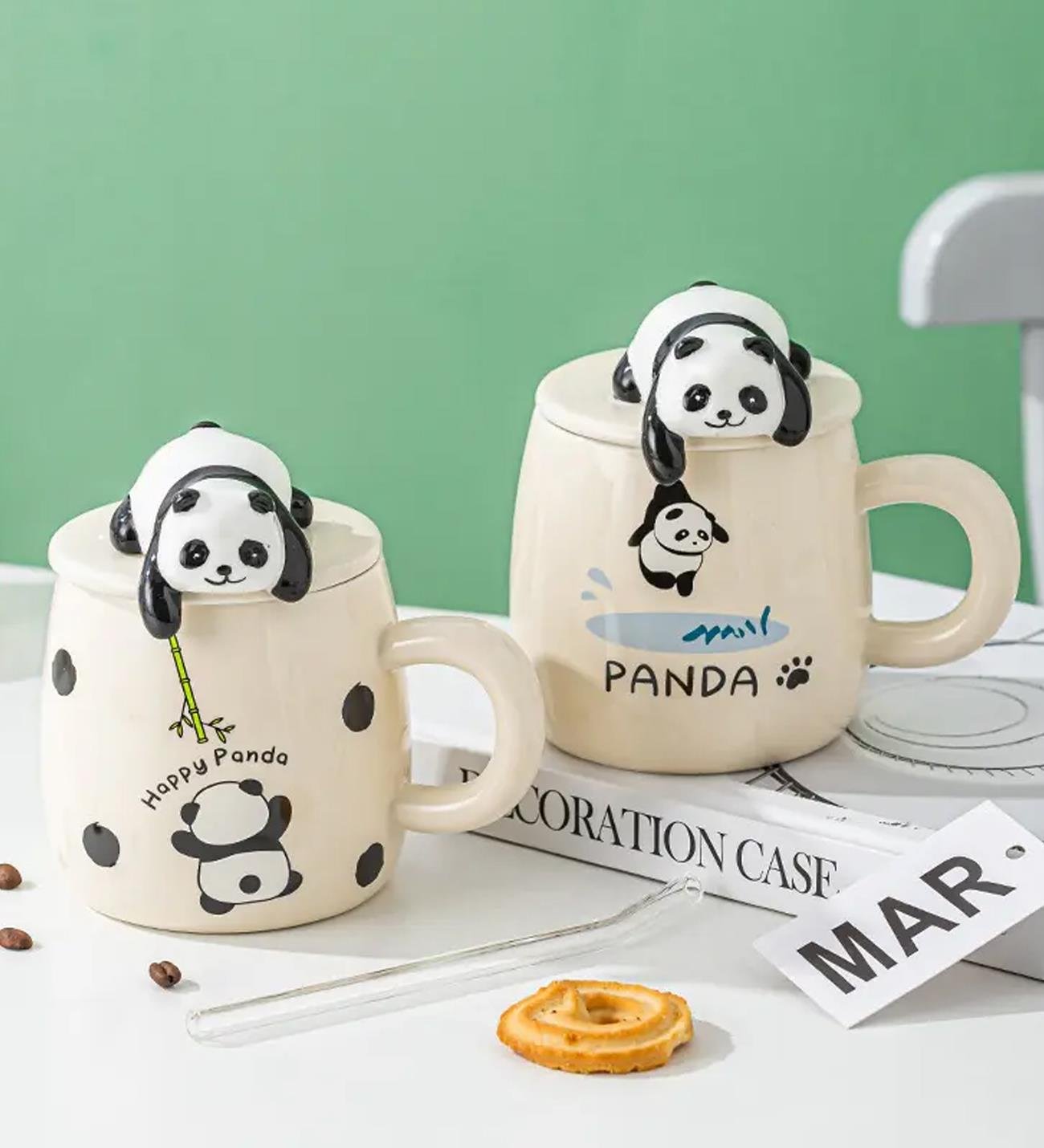 Sevimli Panda Kapaklı Seramik KupagiftmodaBM-1457