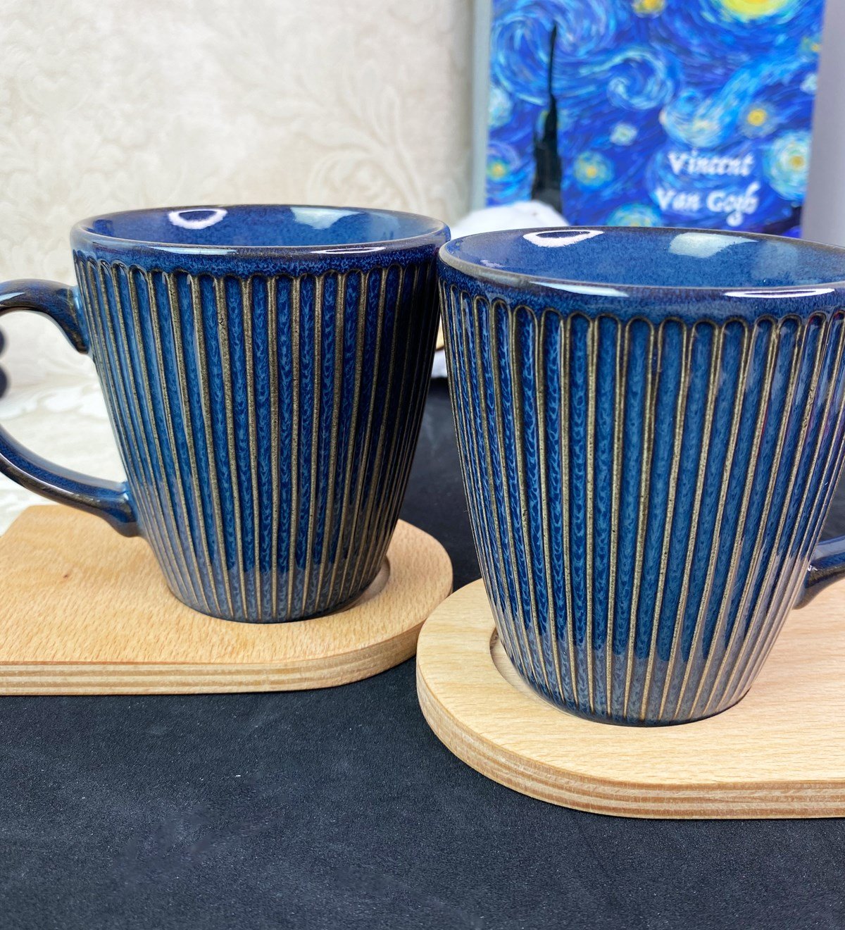 2'li Ahşap Servis Tabaklı Zümrüt Myra Kupa SetgiftmodaGmkp100578