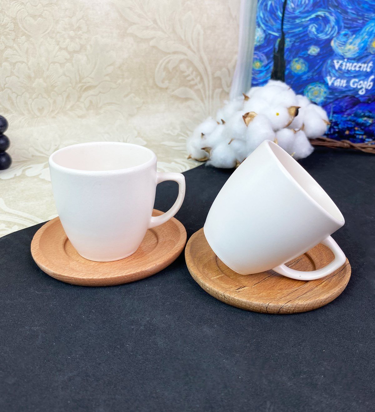 2'li Ahşap Tabaklı Türk Kahvesi Fincanı SetigiftmodaGmkp100572