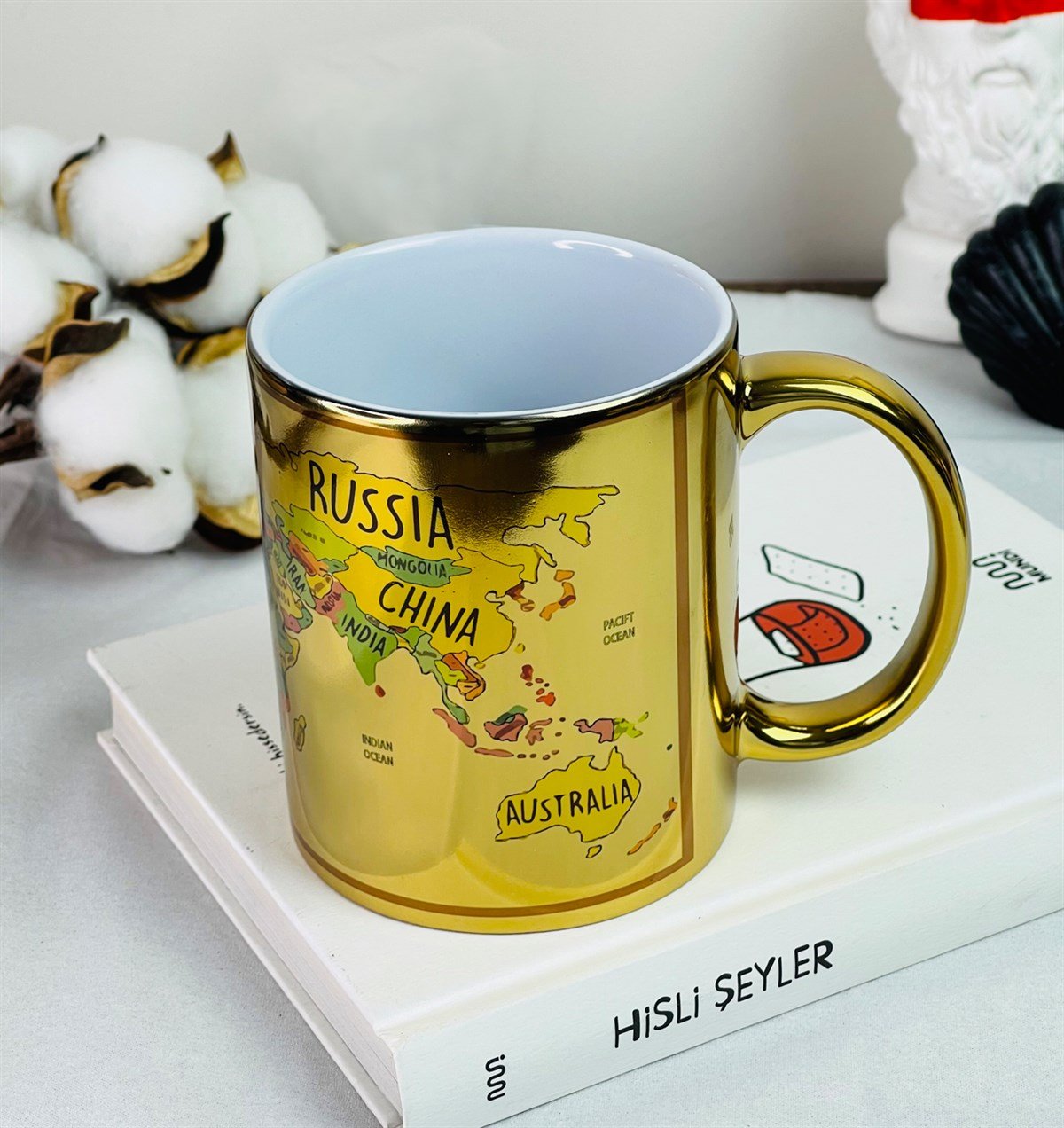 Dünya Haritası Tasarımlı Gold Kupa giftmodaGmkp100262