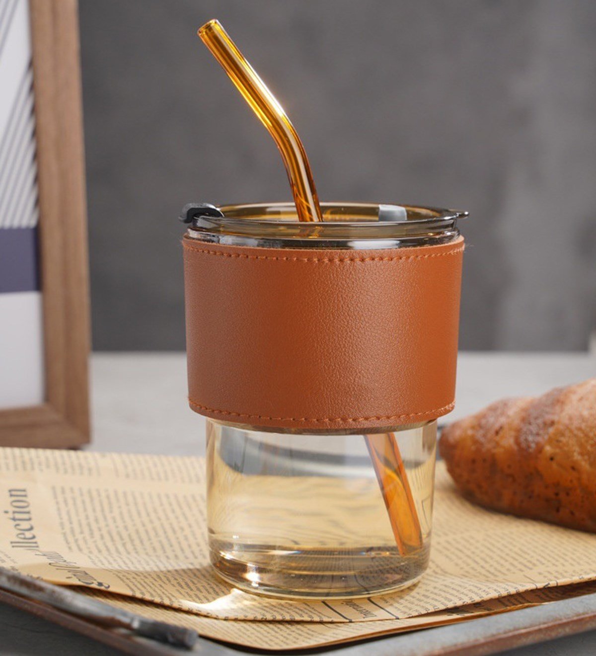 Deri Aksesuarlı Renkli Cam Mug BardakgiftmodaGM-5064
