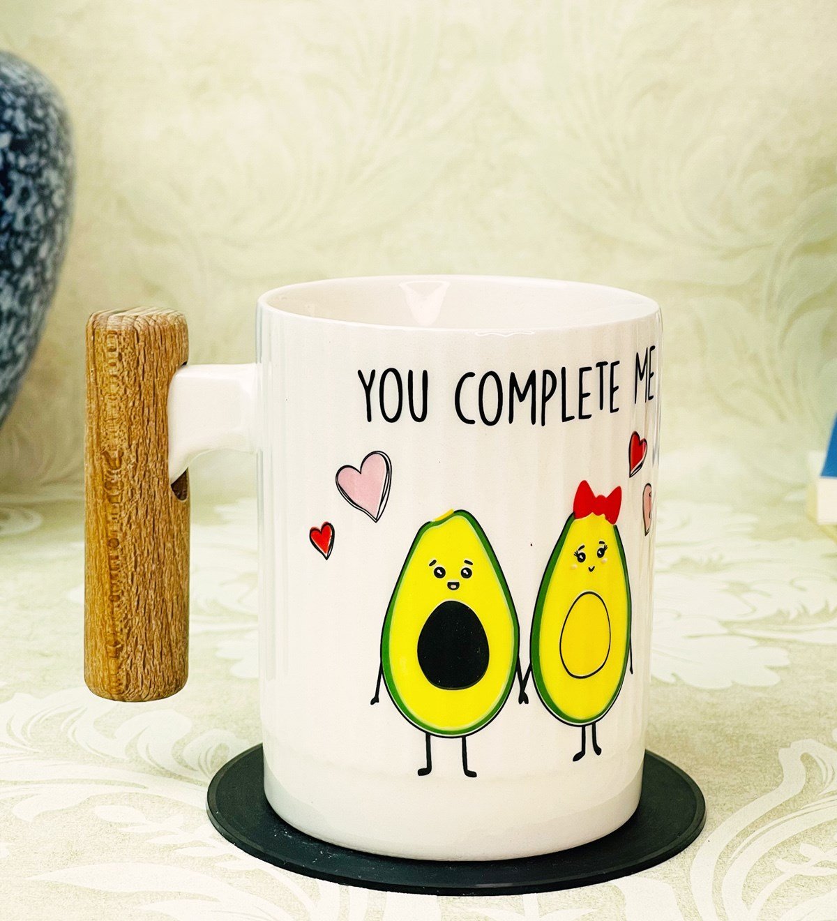 Ahşap Kulplu You Complete Me Tasarımlı Seramik KupagiftmodaGmkp100325