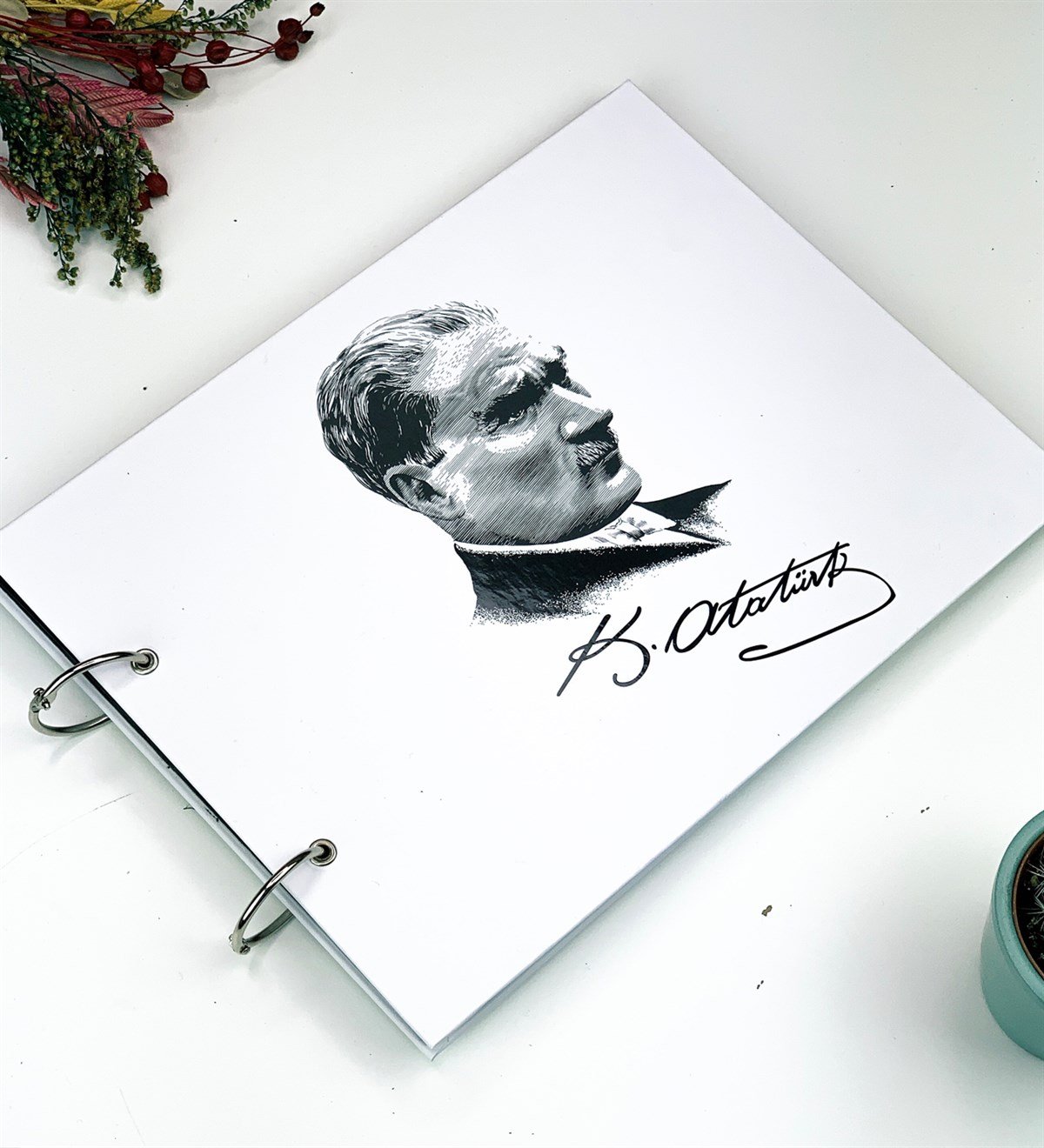 M.Kemal Atatürk Tasarımlı Siyah Sayfa Kendin Yap Fotoğraf Albümü Beyaz Kalem Hediyeli GiftmodaAtatürk-Albüm