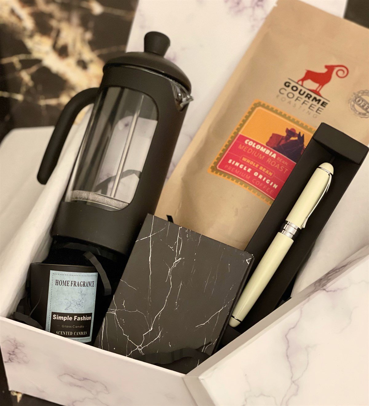 Mermer French Press & Filitre Kahve Sevgiliye Hediye SetiGiftmodaGmhs100207