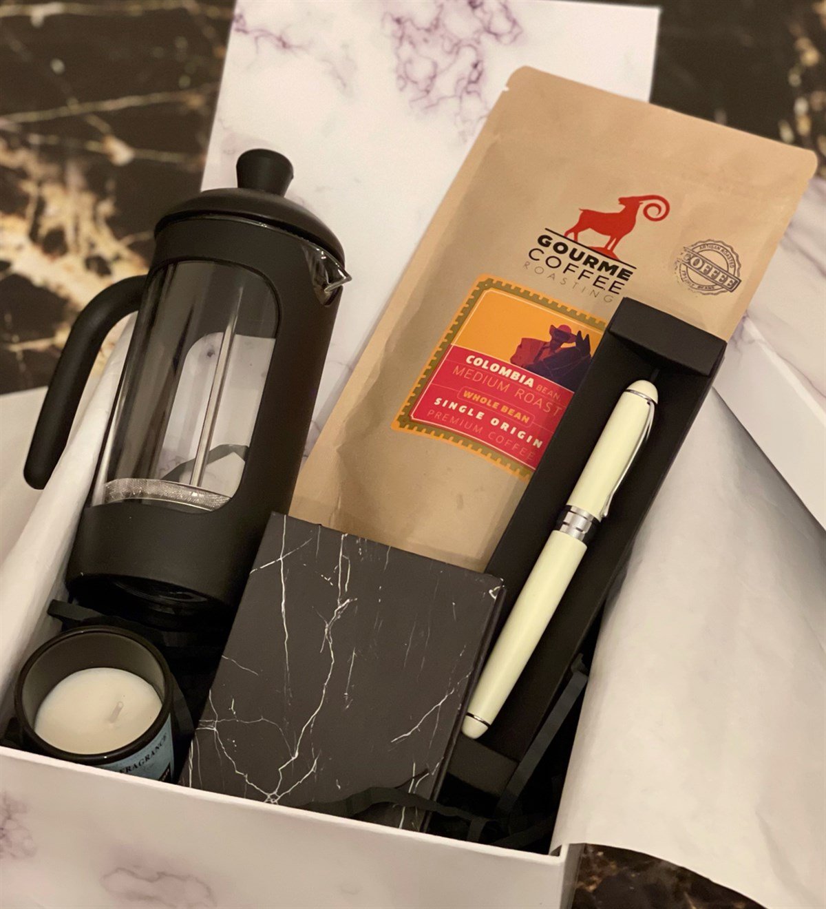Mermer French Press & Filitre Kahve Sevgiliye Hediye SetiGiftmodaGmhs100207