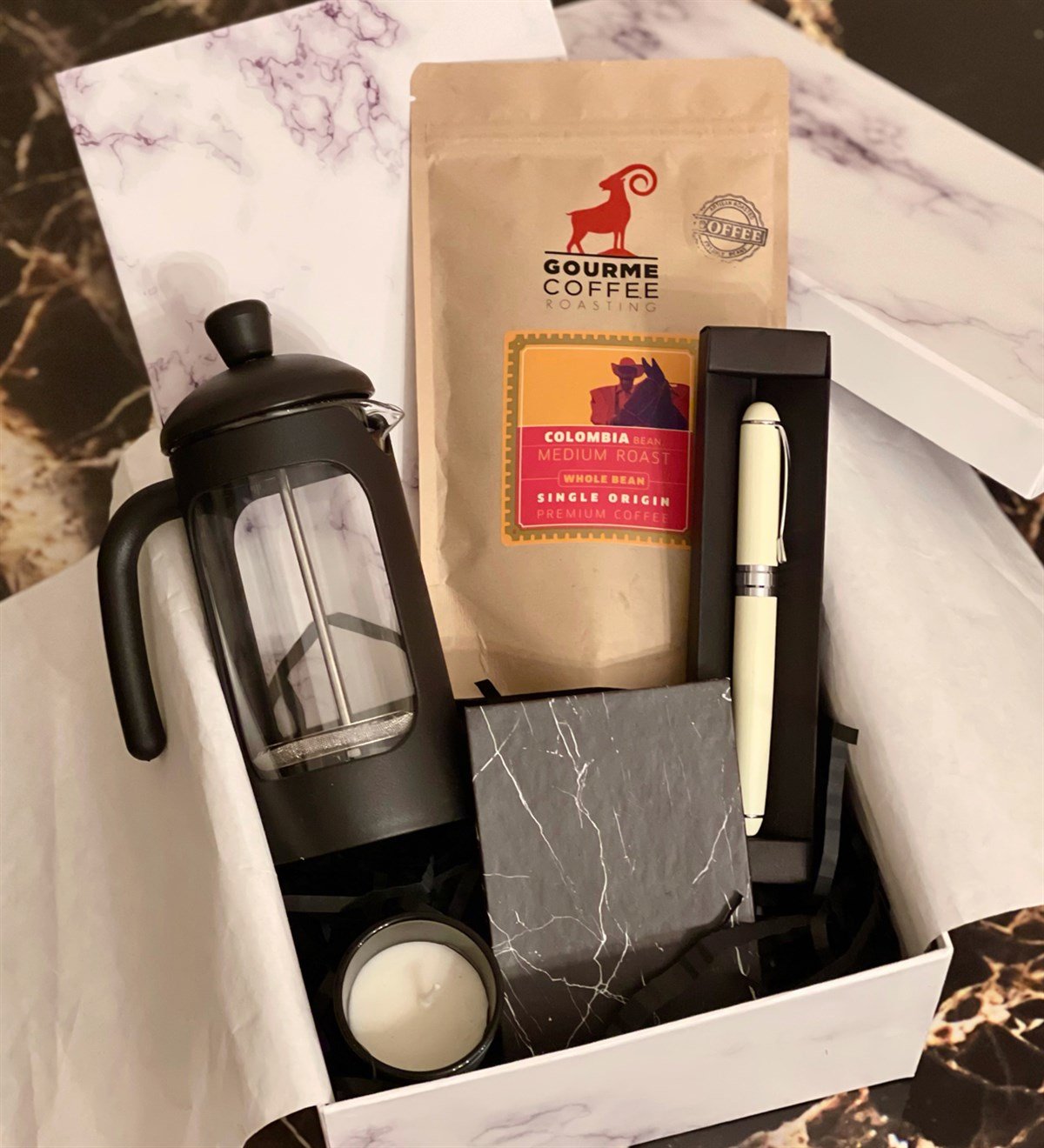 Mermer French Press & Filitre Kahve Sevgiliye Hediye SetiGiftmodaGmhs100207