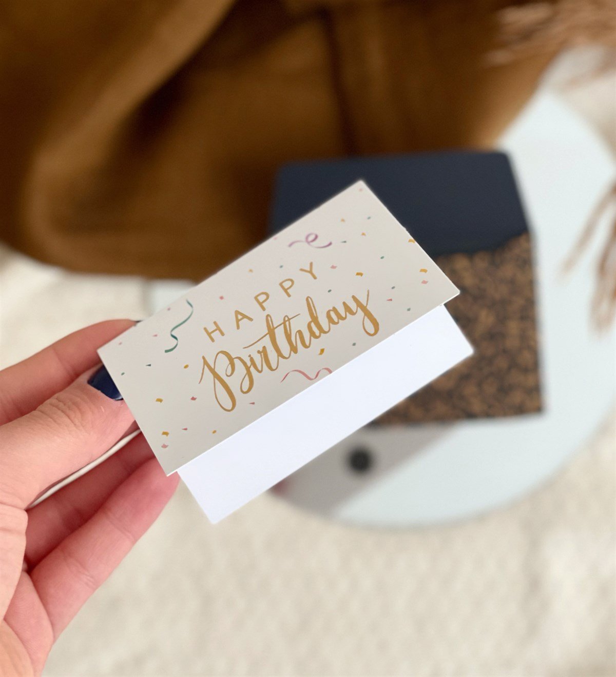 Happy Birthday Tasarımlı Gold Siyah Zarflı Mesaj KartıgiftmodaGmmsj00003