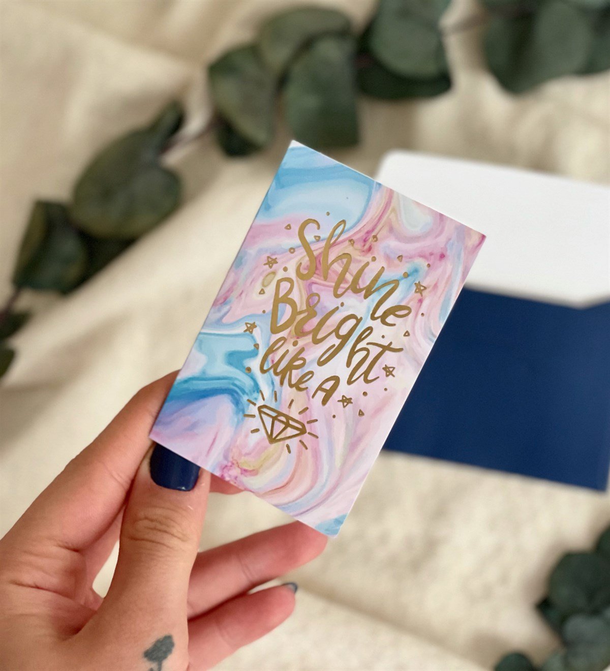 Elmas Motto Tasarımlı Mavi Zarflı Mesaj KartıgiftmodaGmmsj00011