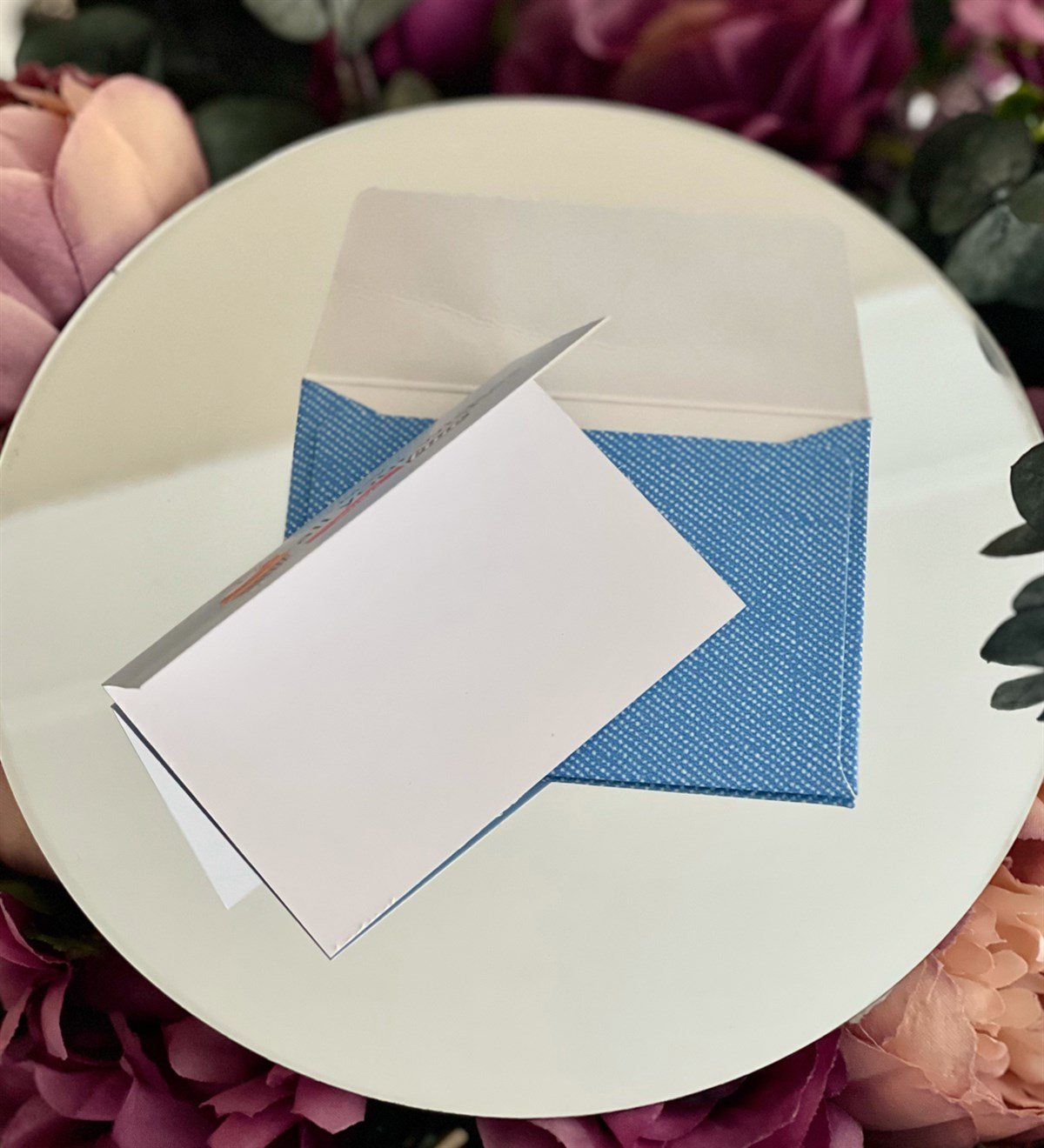 May All Your Wishes Tasarımlı Mavi Beyaz Zarflı Mesaj KartıgiftmodaGmmsj00019