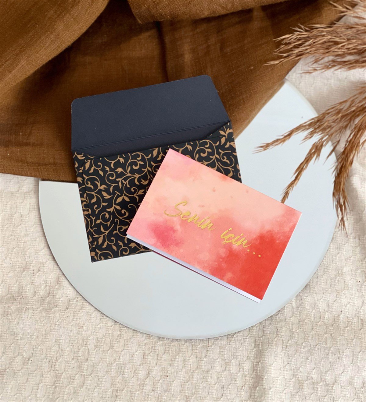 Senin İçin Tasarımlı Gold Siyah Zarflı Mesaj KartıgiftmodaGmmsj00005