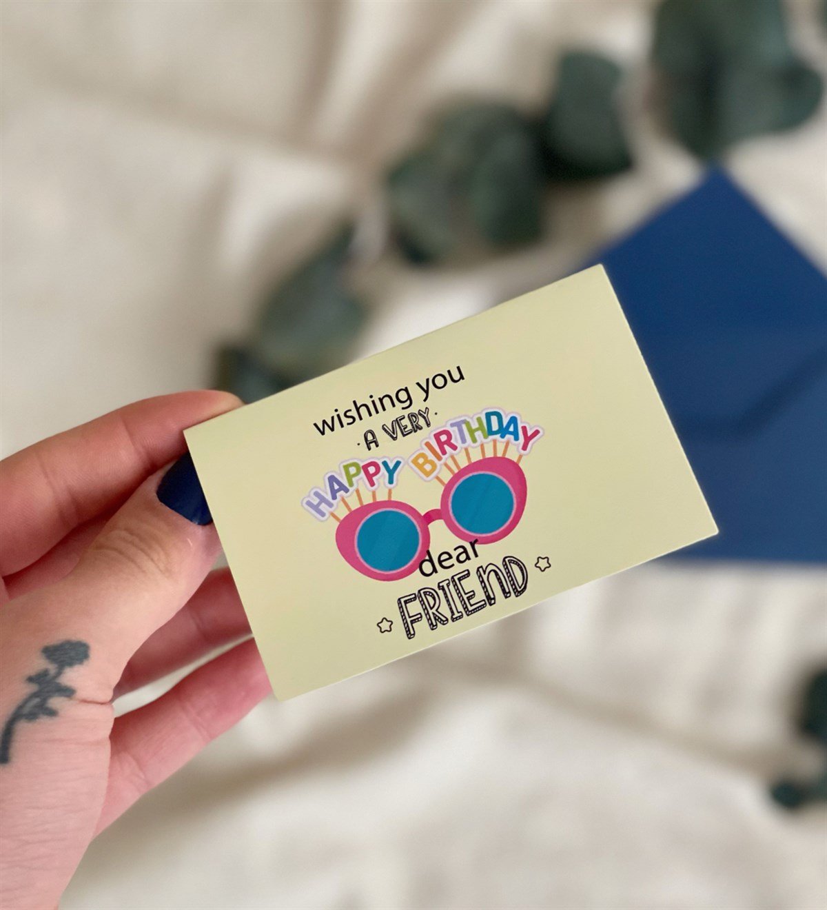 Wishing You Tasarımlı Mavi Zarflı Mesaj KartıgiftmodaGmmsj00008