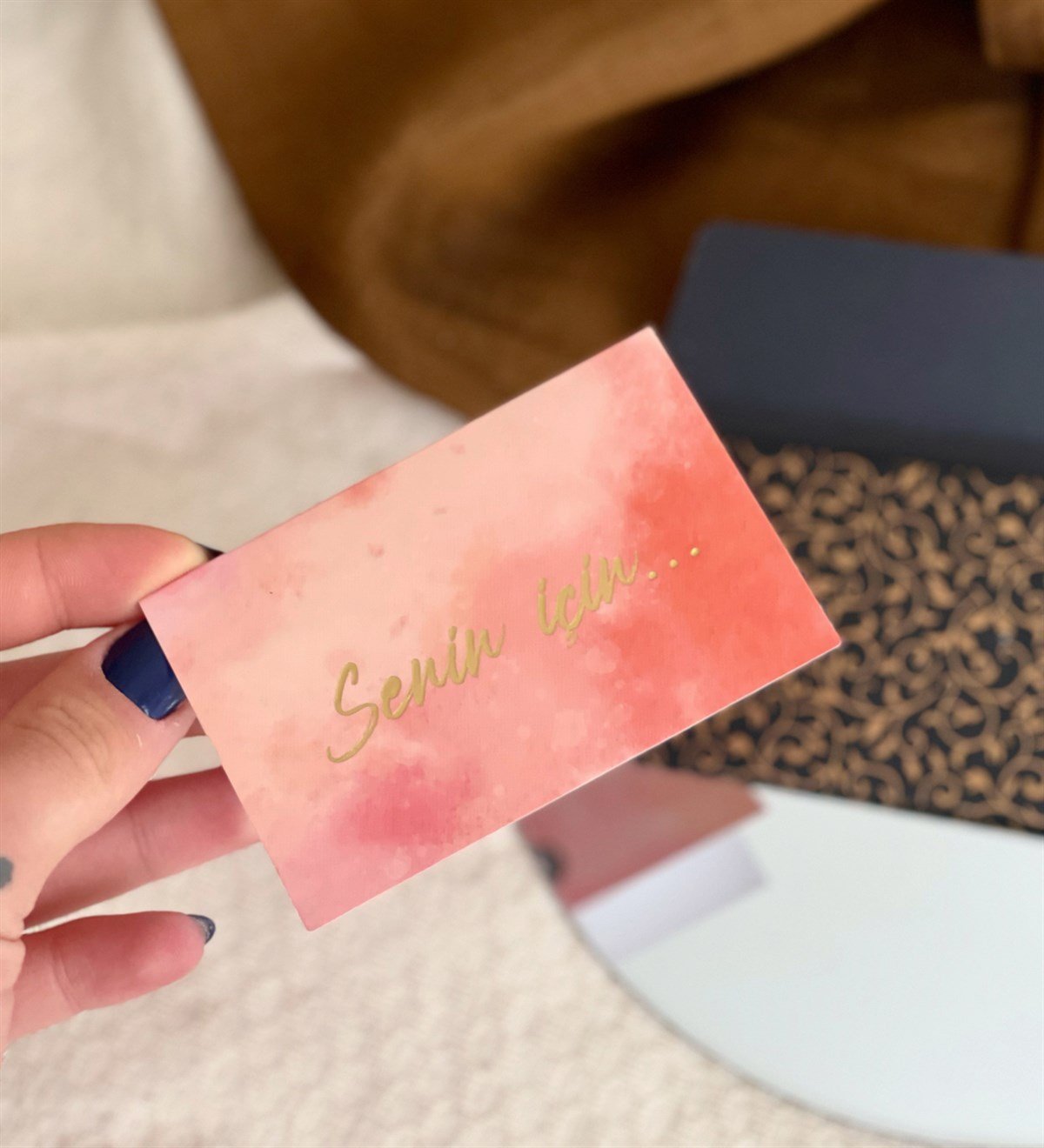 Senin İçin Tasarımlı Gold Siyah Zarflı Mesaj KartıgiftmodaGmmsj00005