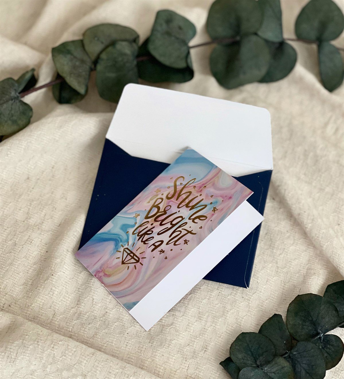 Elmas Motto Tasarımlı Mavi Zarflı Mesaj KartıgiftmodaGmmsj00011