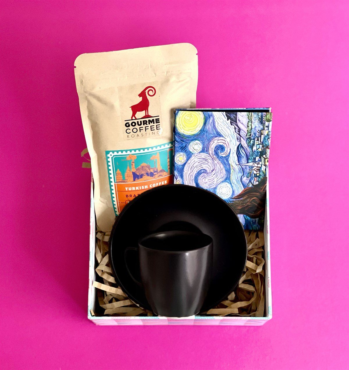 Türk Kahvesi Fincanı Van Gogh Mini Fotoğraf Albümü ve Türk Kahvesi Mini Hediye Seti GiftmodaGmhs100983