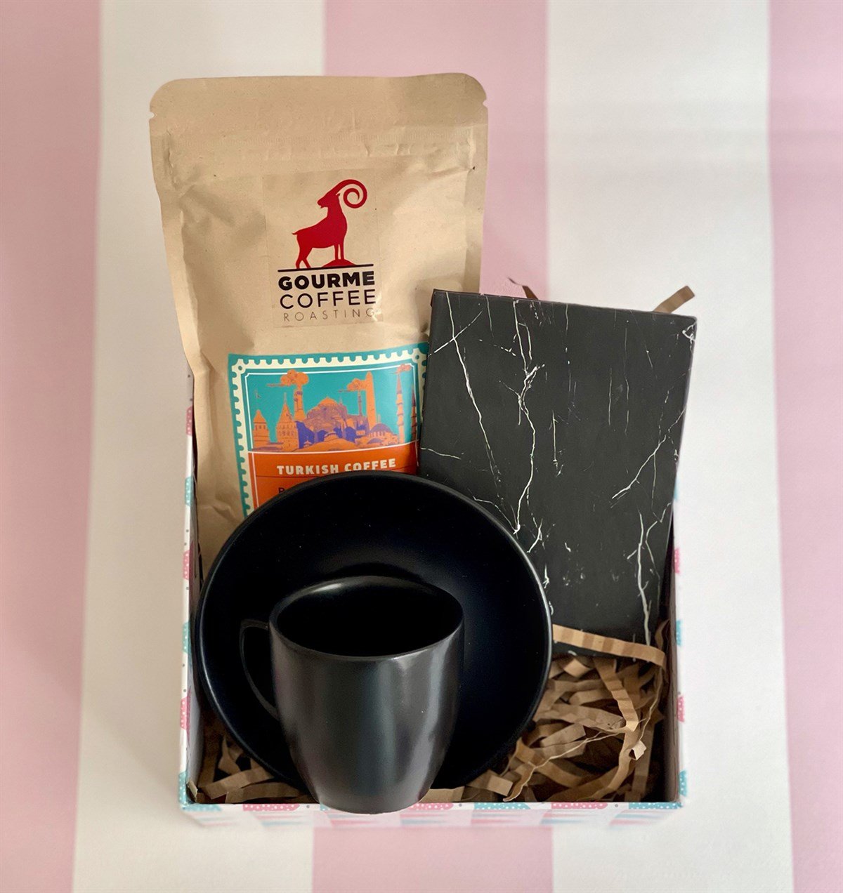 Türk Kahvesi Fincanı Siyah Mermer Mini Fotoğraf Albümü ve Türk Kahvesi Mini Hediye Seti GiftmodaGmhs101033