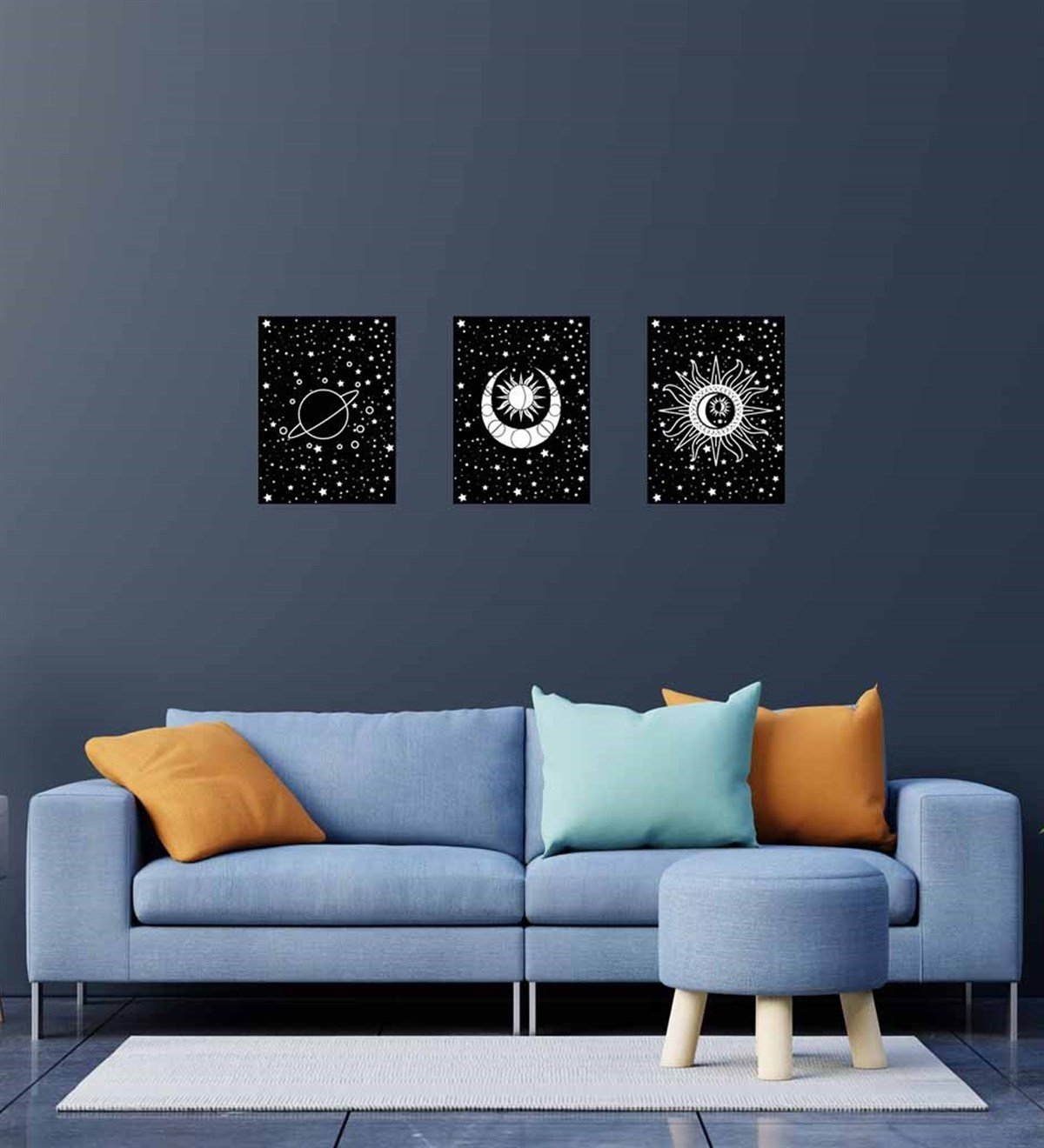 Moon Saturn Motto Tasarım Duvar Panosu 3'lü SetGiftmodaGM-P-9