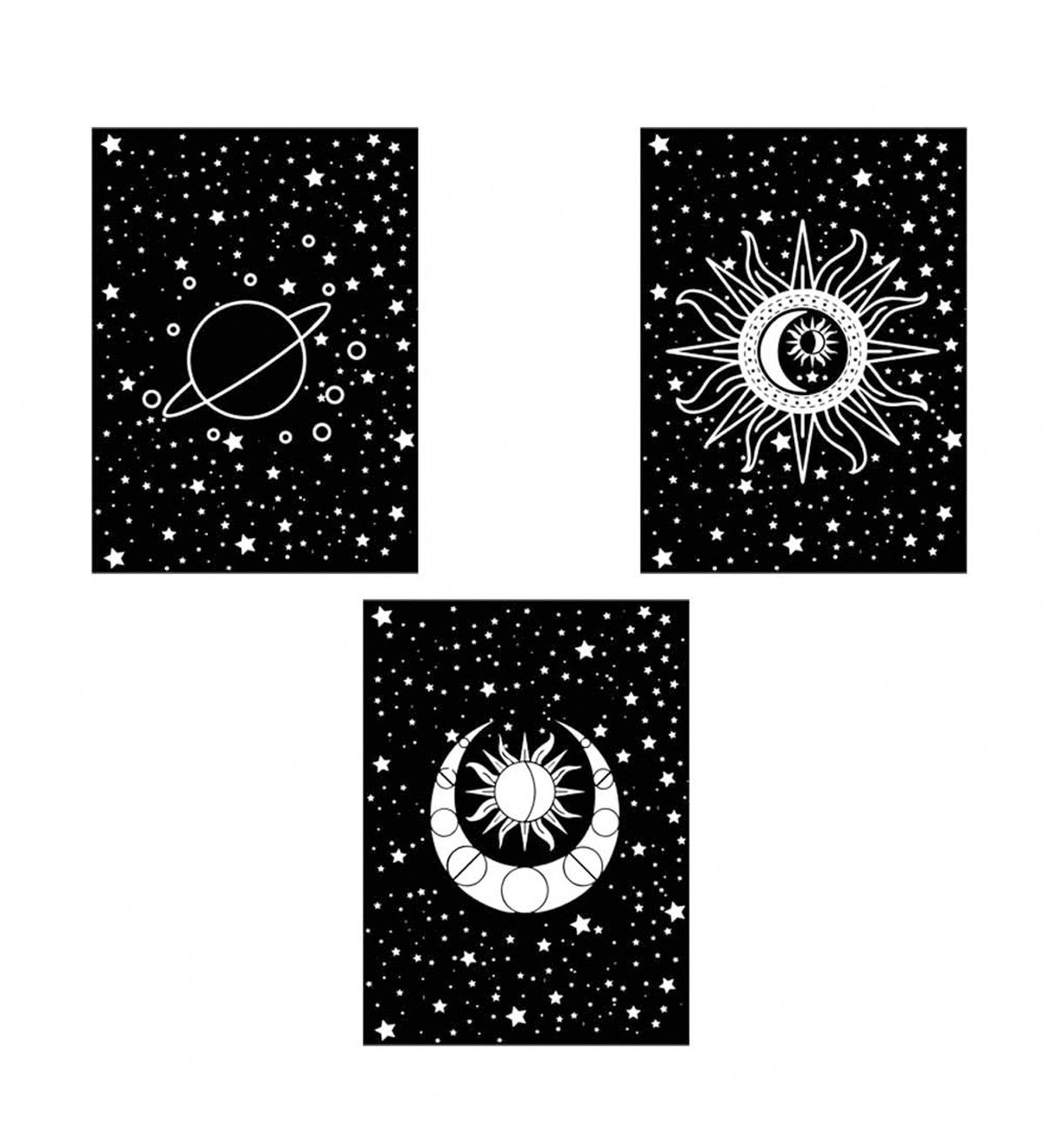 Moon Saturn Motto Tasarım Duvar Panosu 3'lü SetGiftmodaGM-P-9