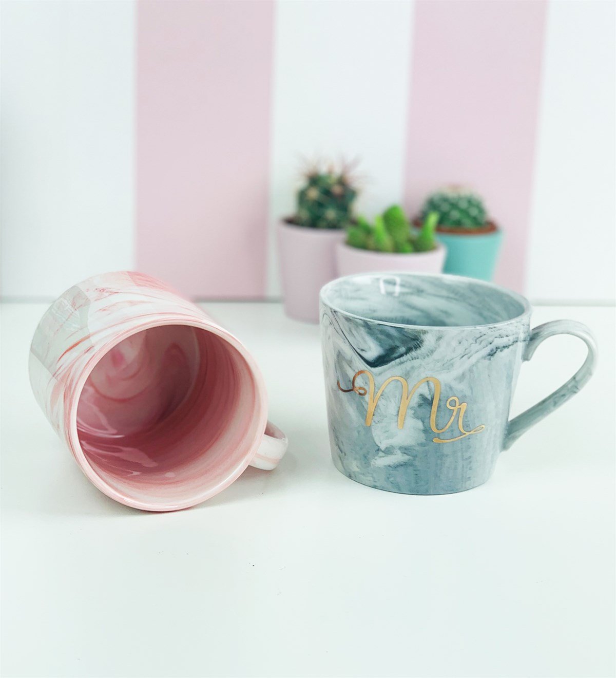 Ms Siyah Ve Pembe Porselen Kupa SetGiftmodaGM-2452-2453-Set