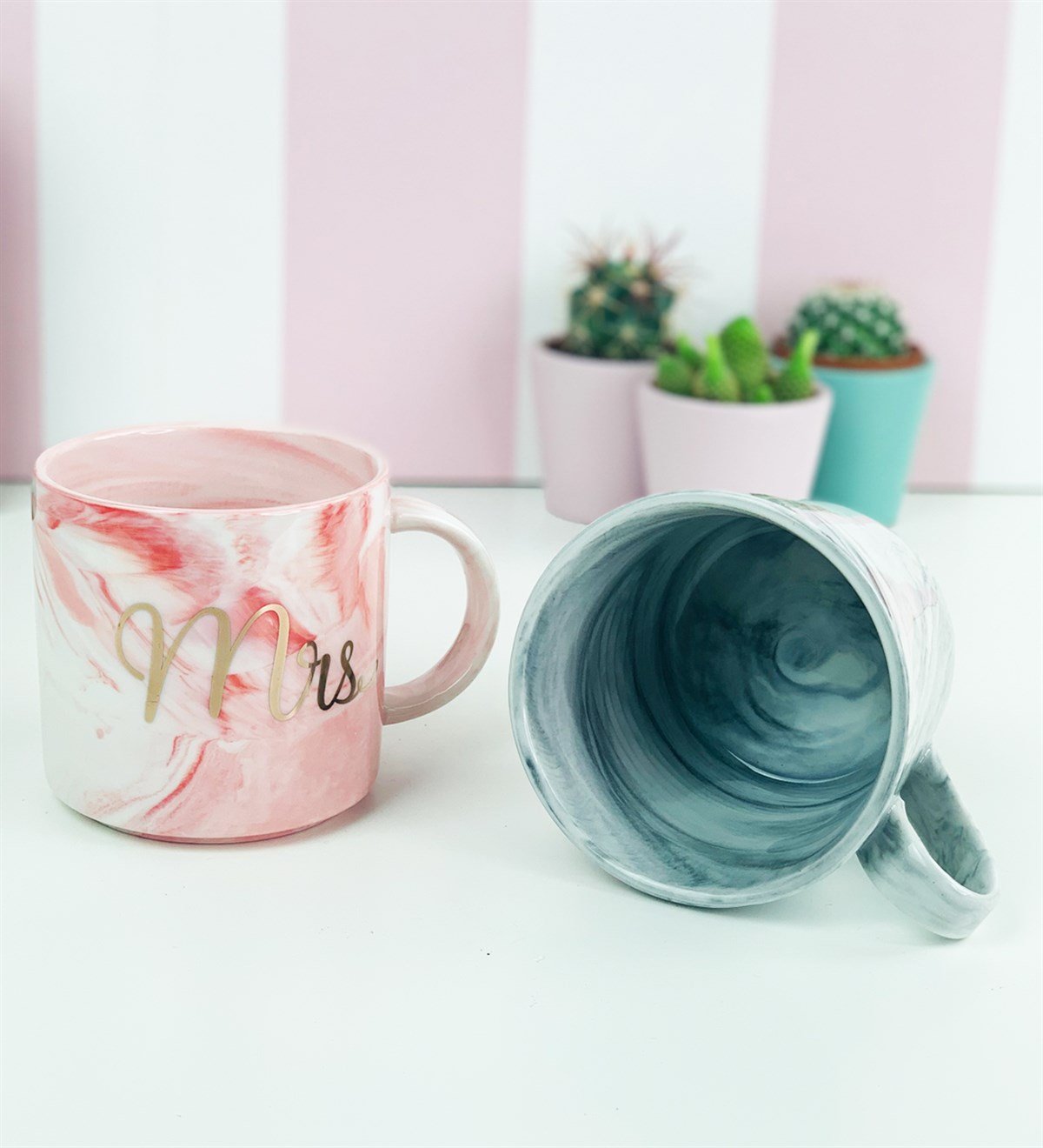 Ms Siyah Ve Pembe Porselen Kupa SetGiftmodaGM-2452-2453-Set