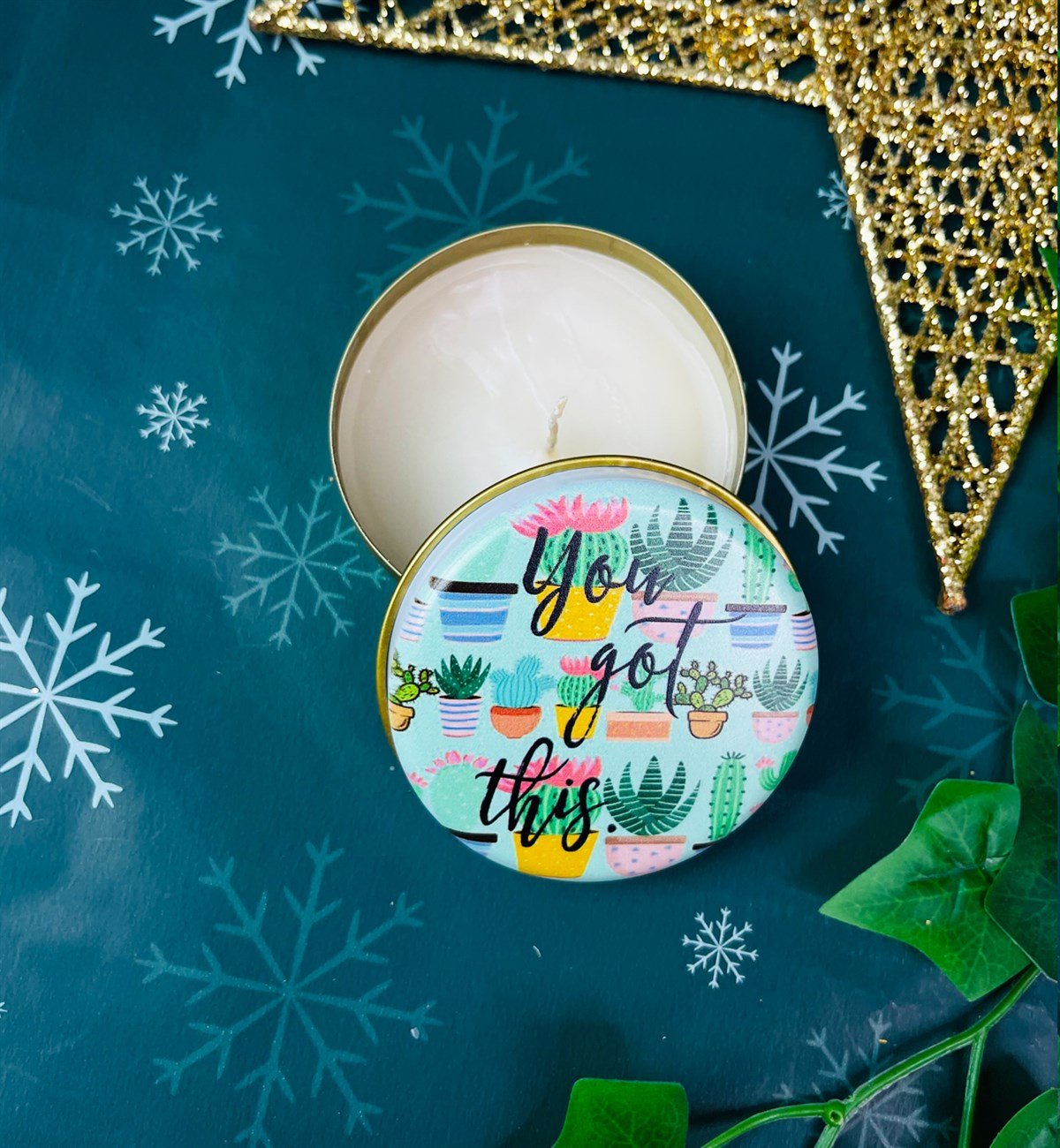 Kaktüs Motto Tasarımlı Kokulu Teneke MumgiftmodaGmmum0005