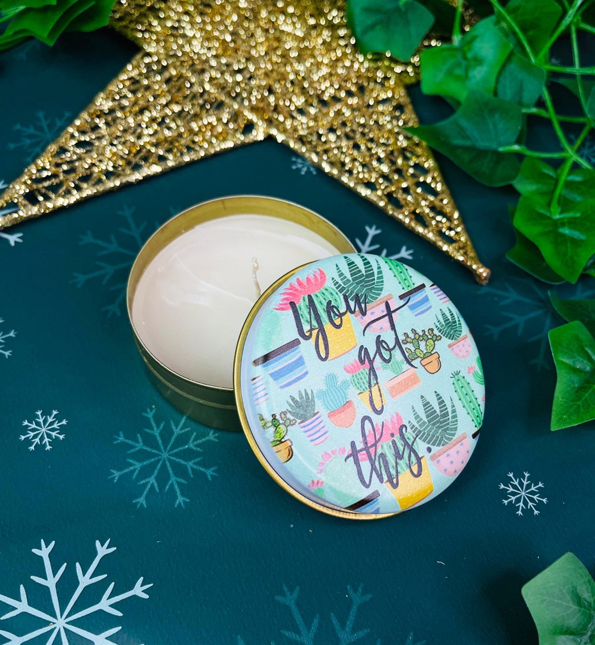 Kaktüs Motto Tasarımlı Kokulu Teneke MumgiftmodaGmmum0005