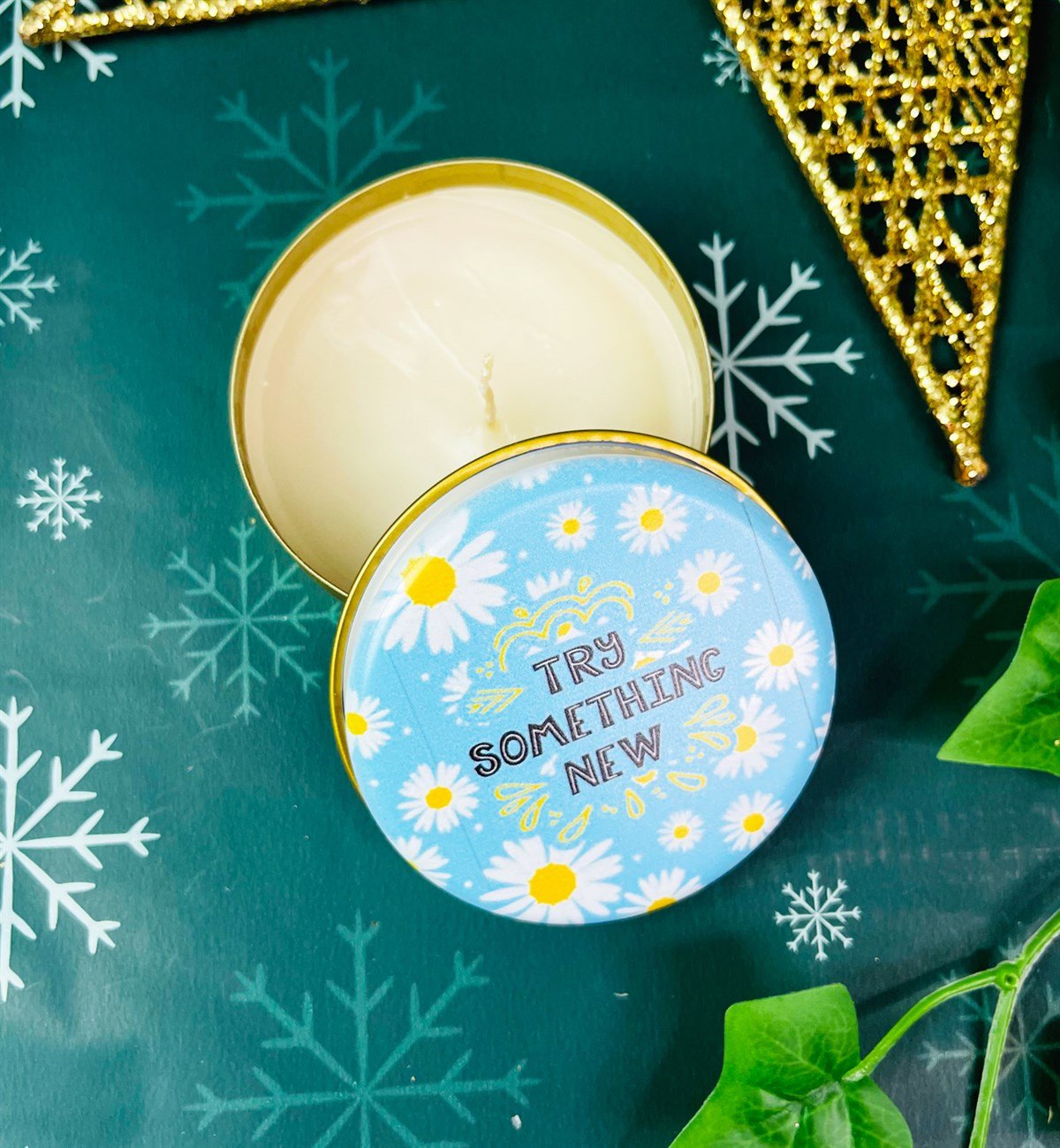 Mavi Papatya Tasarımlı Kokulu Teneke MumgiftmodaGmmum0024