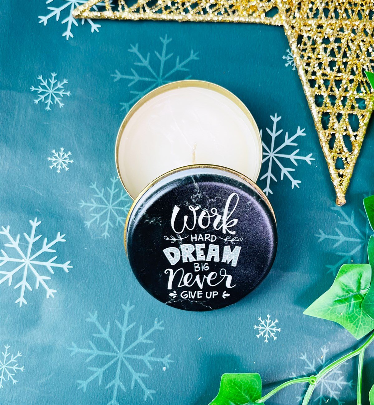 Work Hard Dream Tasarımlı Kokulu Teneke MumgiftmodaGmmum0009