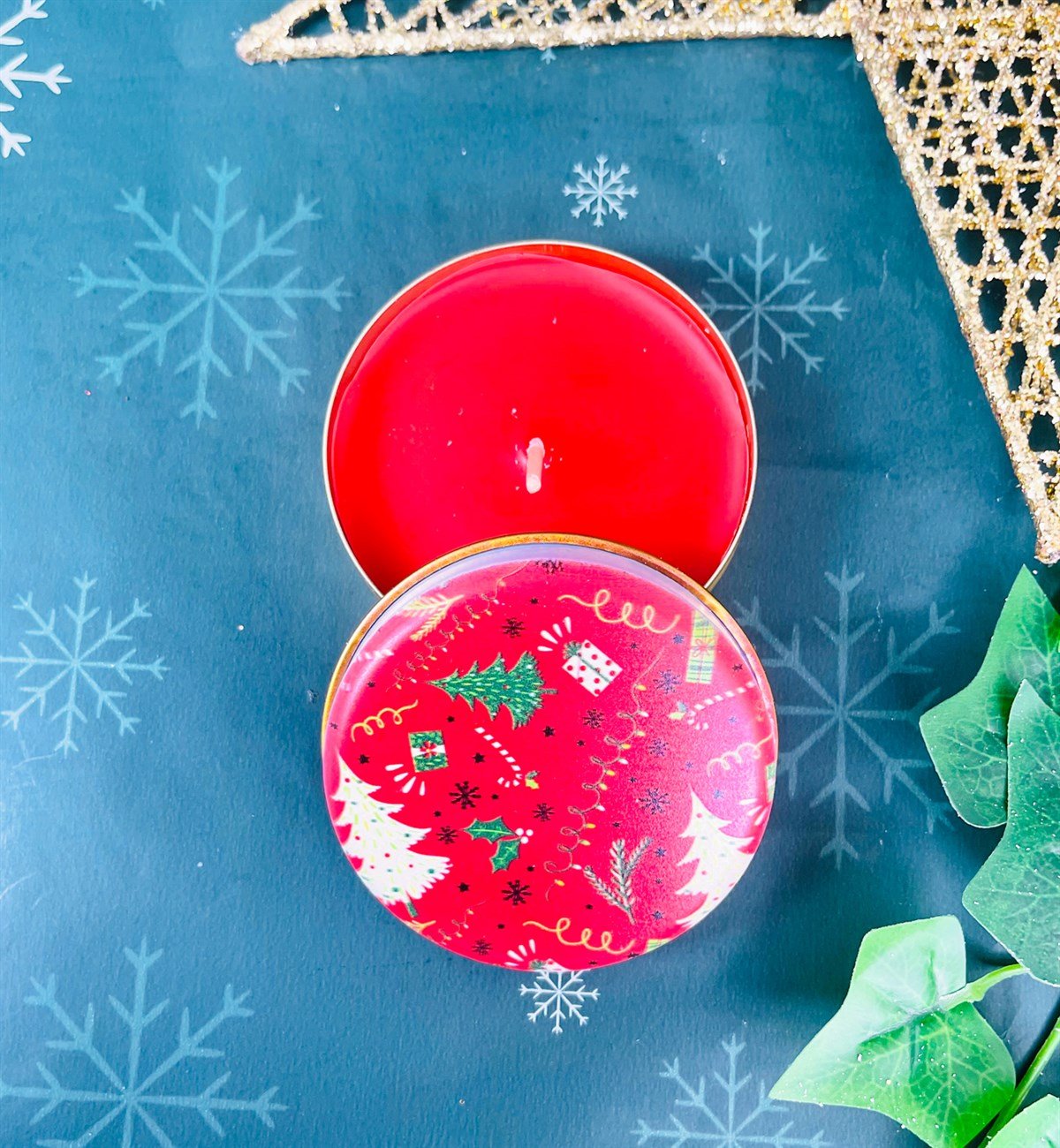 Kırmızı Yeni Yıl Tasarımlı Kokulu Teneke MumgiftmodaGmmum0016