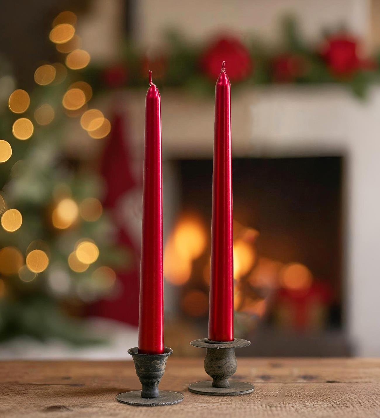 2'li Premium Metalik Kırmızı Şamdan Mumu 25 CmgiftmodaBM-1726-2