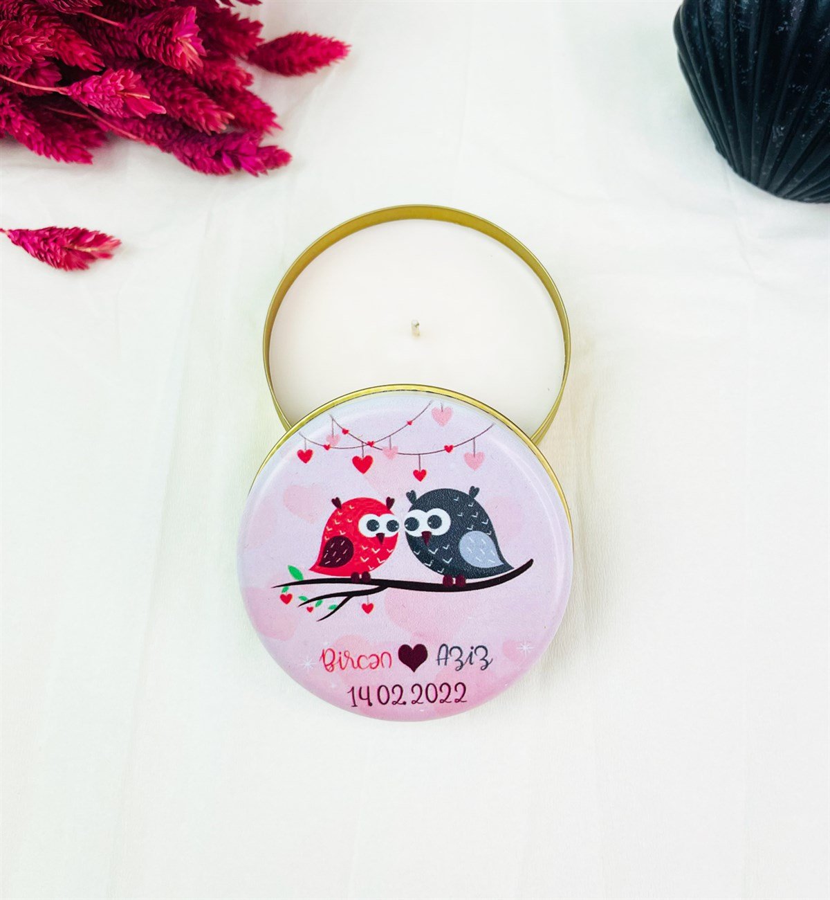 Kişiye Özel Baykuş Tasarımlı Kokulu Teneke MumgiftmodaGmmum0036