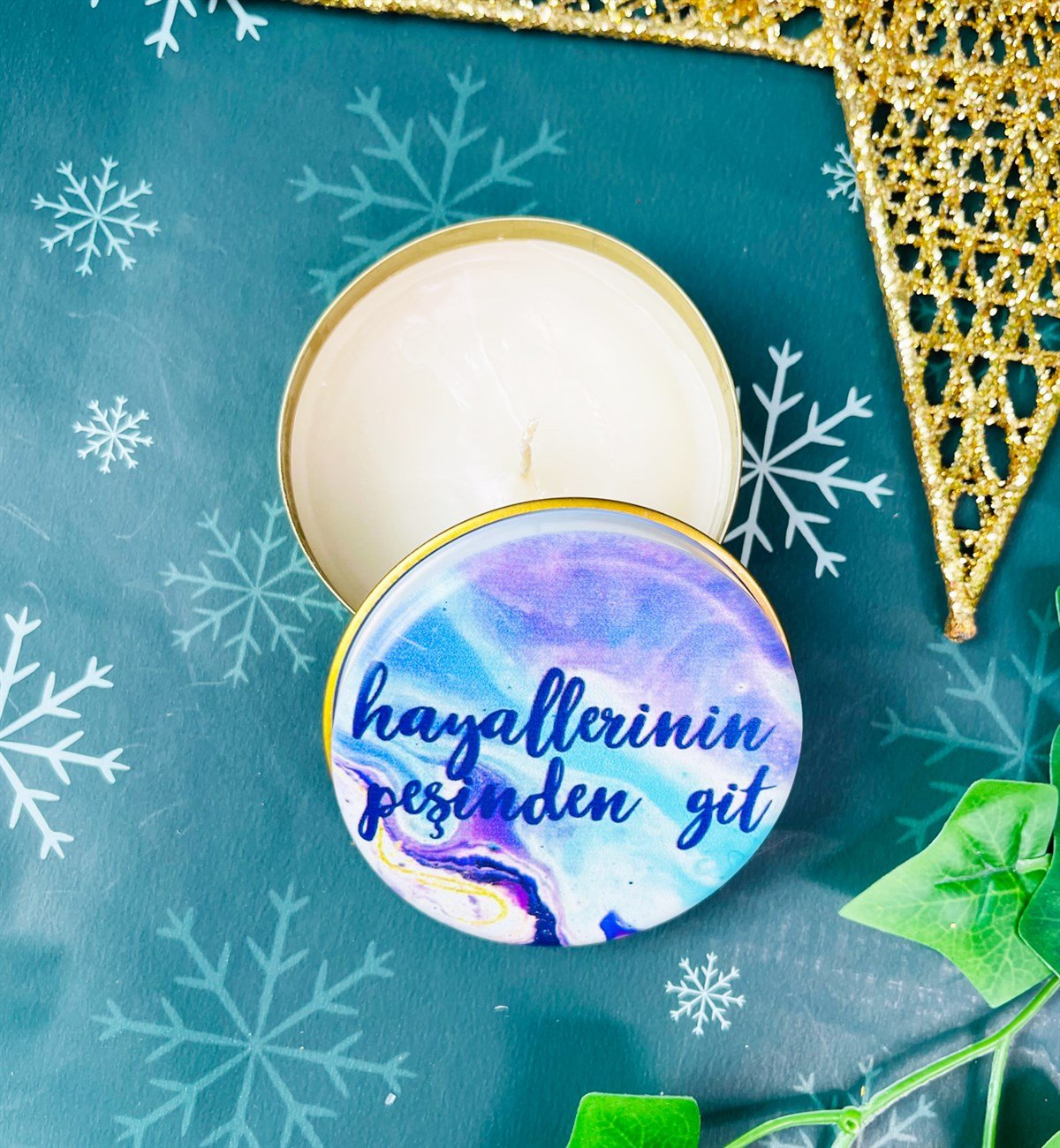 Hayallerinin Peşinden Git Tasarımlı Kokulu Teneke MumgiftmodaGmmum0018