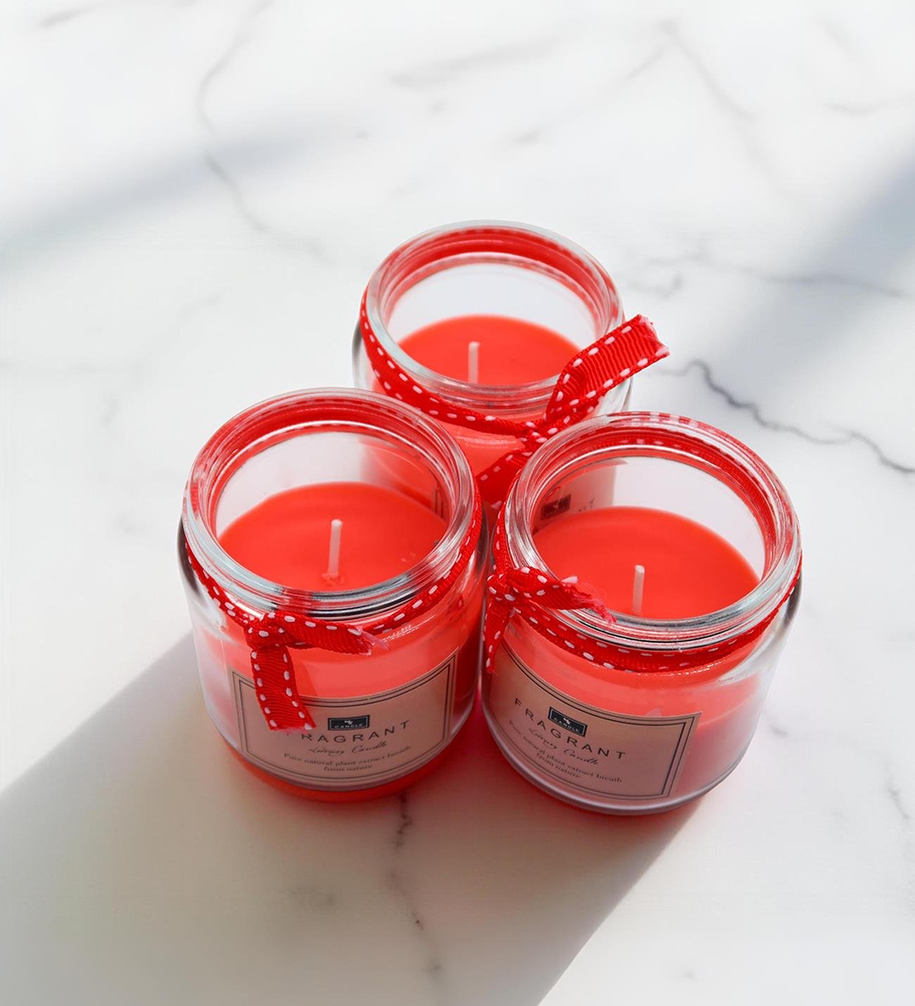 Kurdeleli Kavanozda 3'lü Kırmızı MumgiftmodaBM-1730