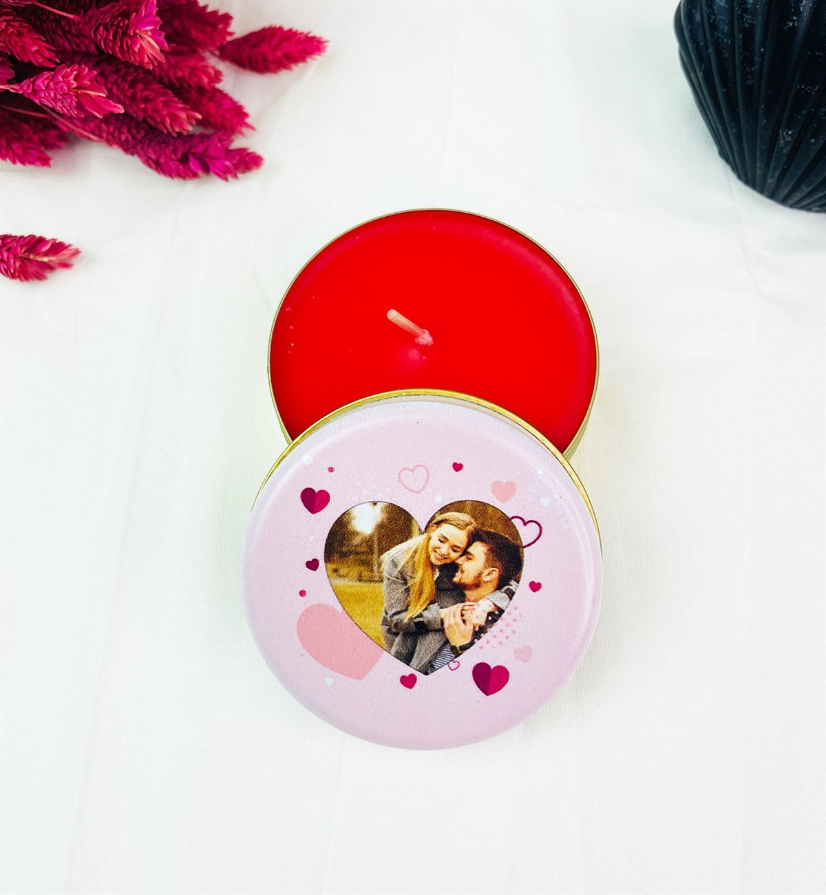 Kişiye Özel Kalp Tasarımlı Kokulu Teneke MumgiftmodaGmmum0035