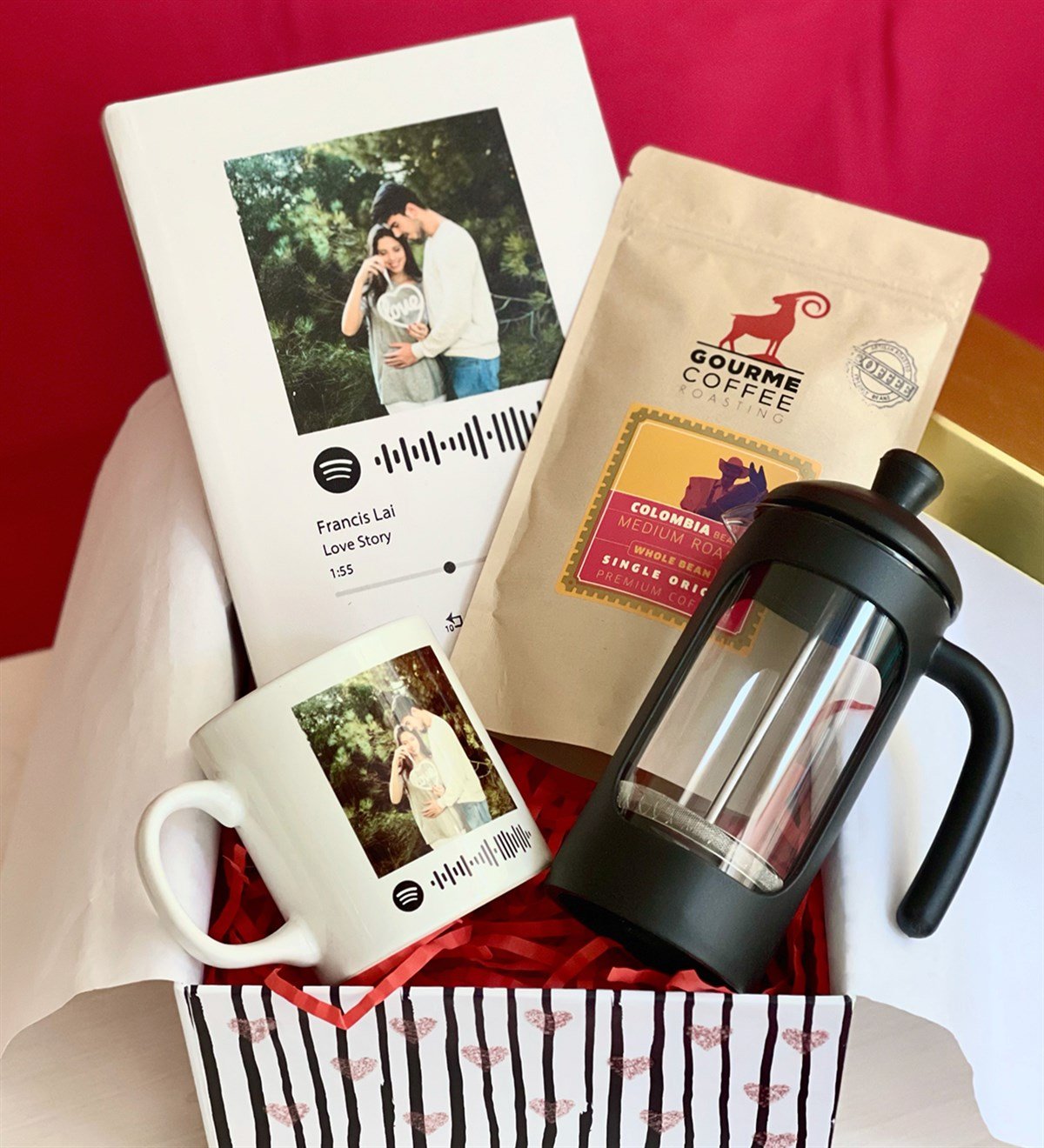 Özelleştirelebilir Spotify French Press & Filtre Kahveli Sevgiliye Hediye SetiGiftmodaGmhs100167