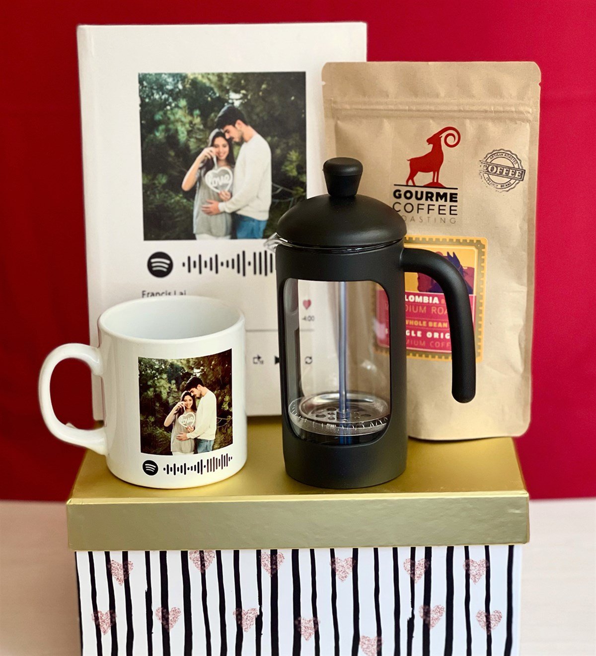 Özelleştirelebilir Spotify French Press & Filtre Kahveli Sevgiliye Hediye SetiGiftmodaGmhs100167