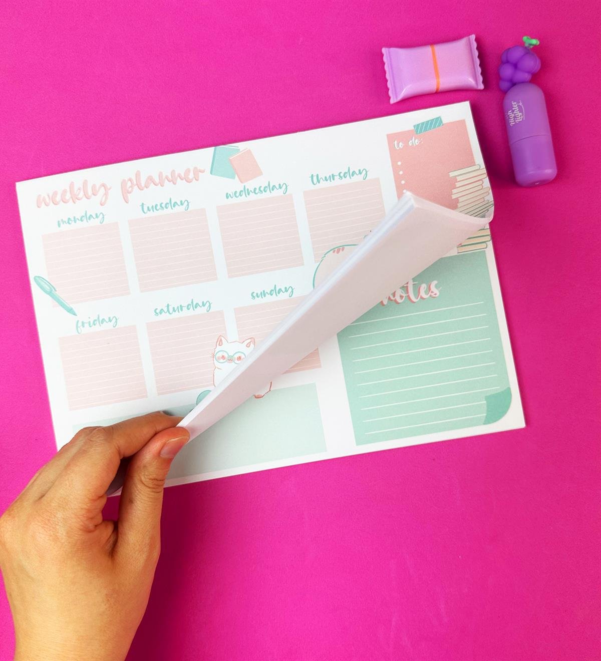 Kedi Tasarımlı Klavye Önü Haftalık PlanlayıcıgiftmodaBAM-1031-15	