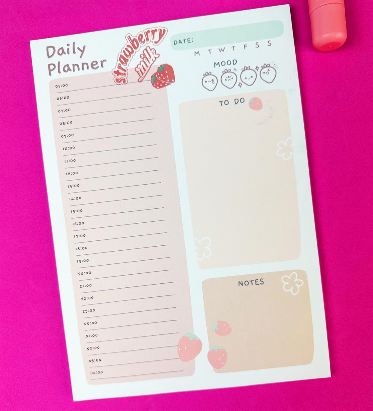 Çilekli Süt Tasarımlı Klavye Önü Haftalık PlanlayıcıgiftmodaBAM-1031-10