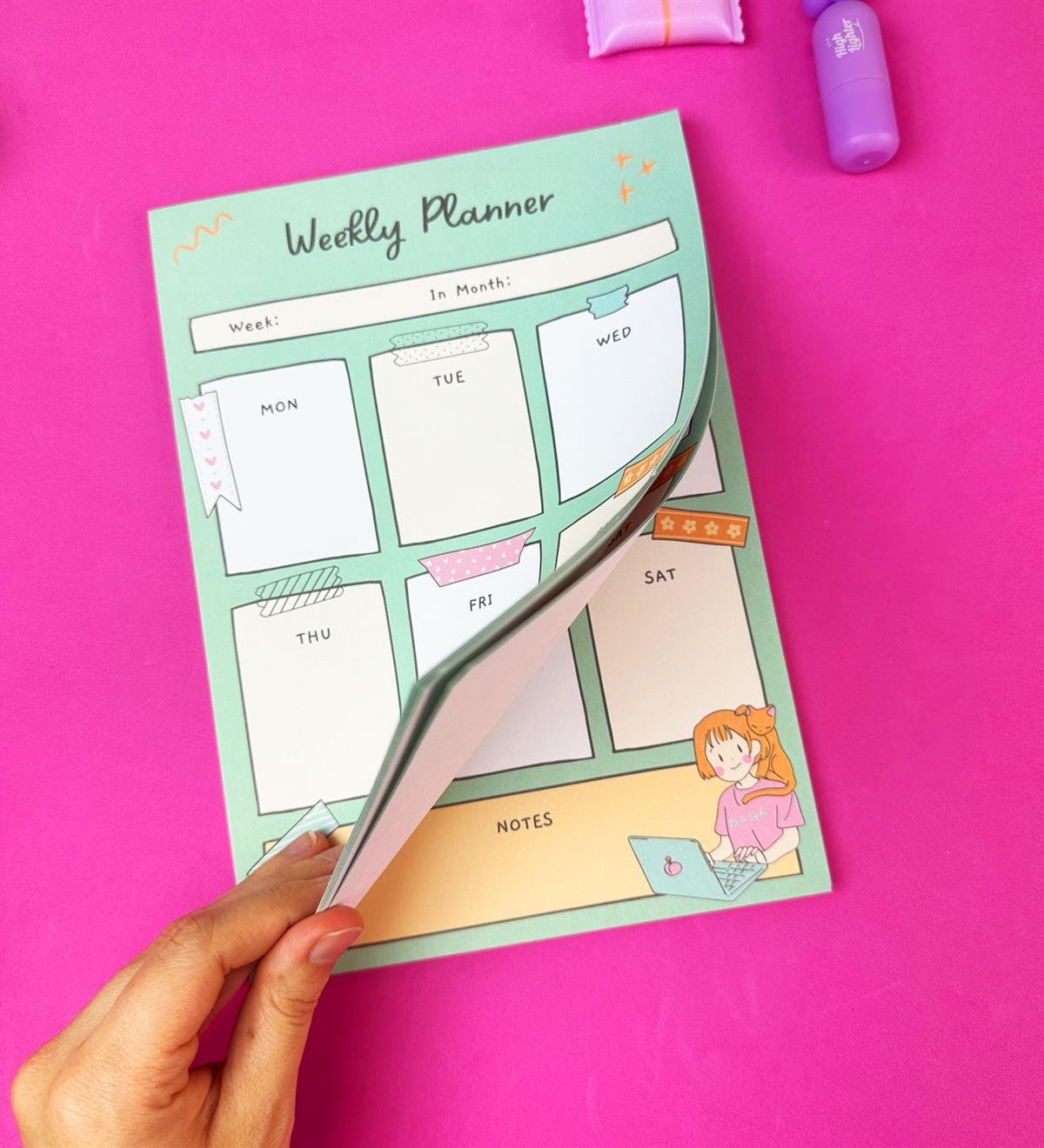 Sevimli Kız Tasarımlı Klavye Önü Haftalık PlanlayıcıgiftmodaBAM-1031-13	