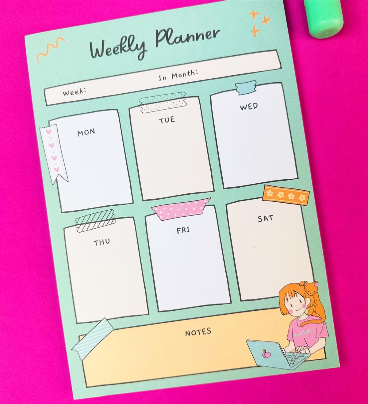 Sevimli Kız Tasarımlı Klavye Önü Haftalık PlanlayıcıgiftmodaBAM-1031-13	