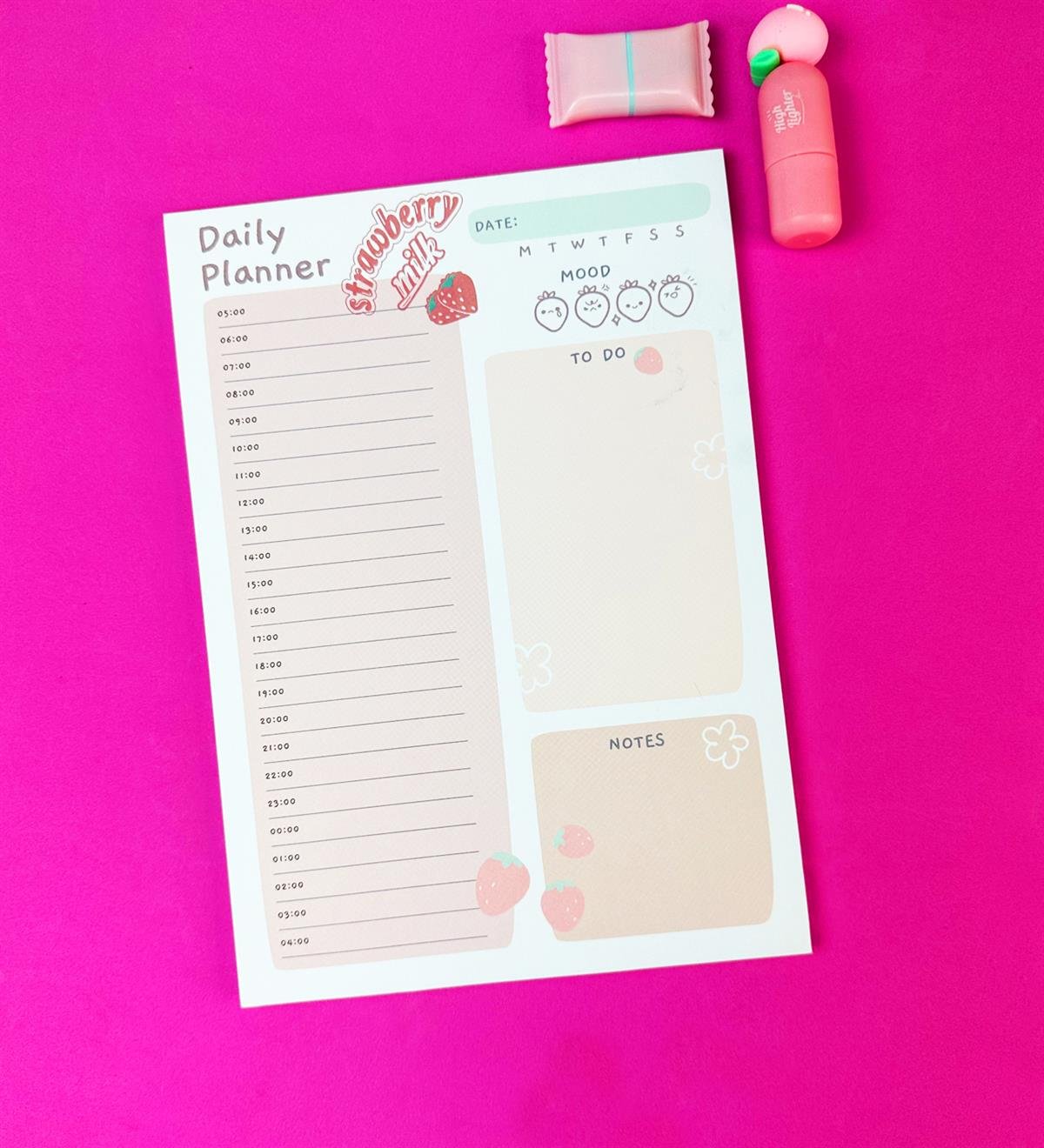 Çilekli Süt Tasarımlı Klavye Önü Haftalık PlanlayıcıgiftmodaBAM-1031-10